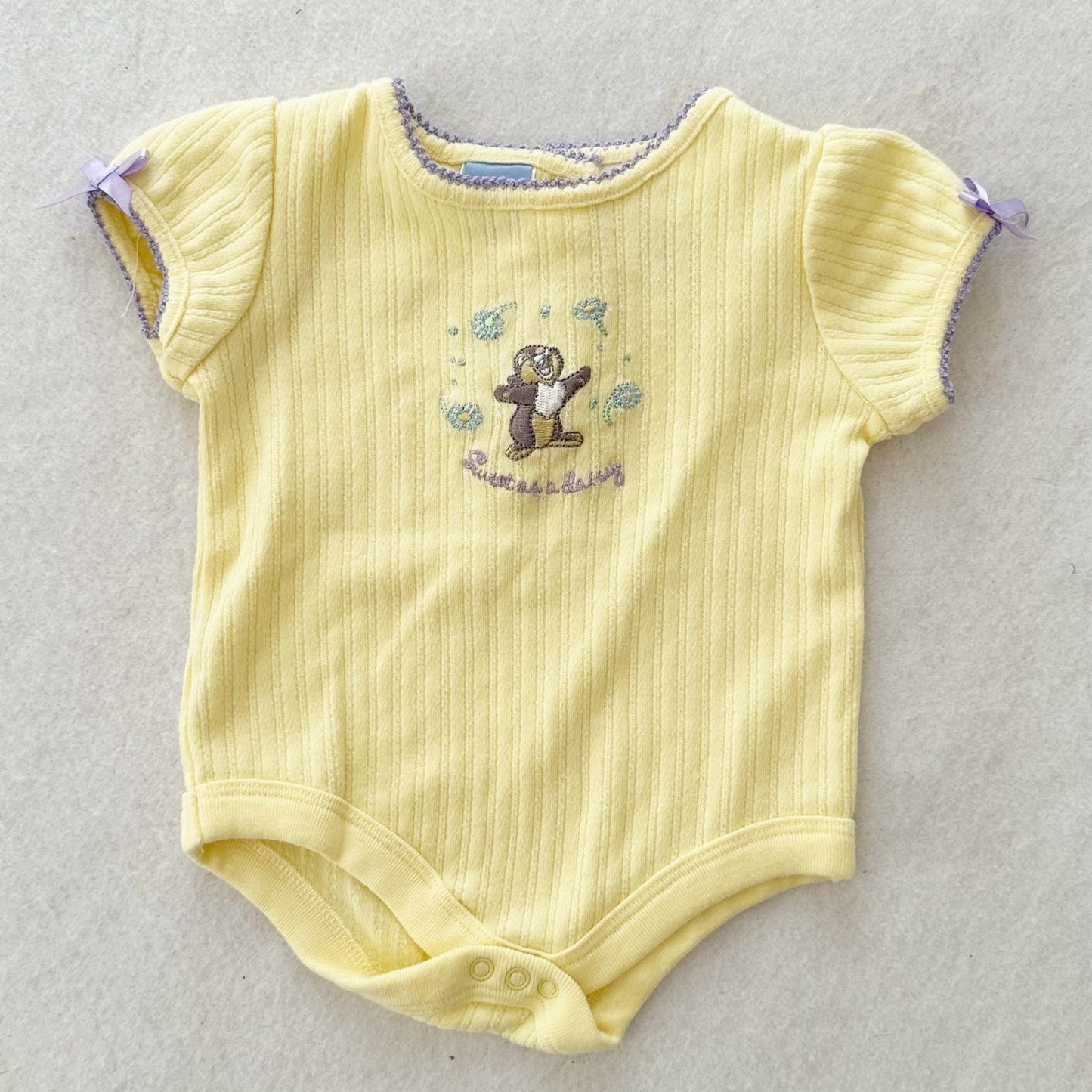 Y2K Disney Baby Bambi’s Thumper Ribbed Bodysuit: 3m - Yellow Clover Vintage Kids Clothes