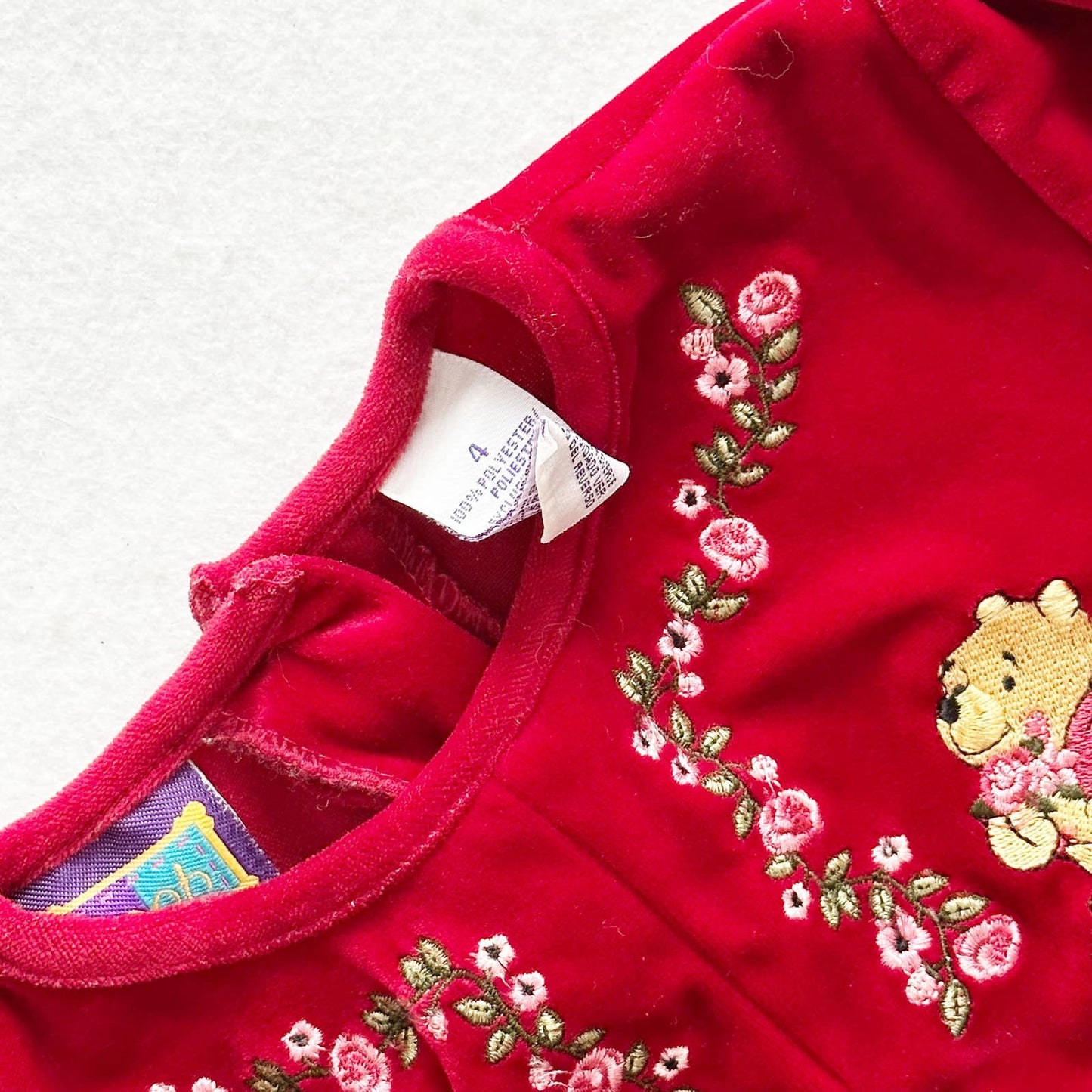 Vintage Pooh Rose Embroidered Velour Top: 4T - Yellow Clover Vintage Kids Clothes