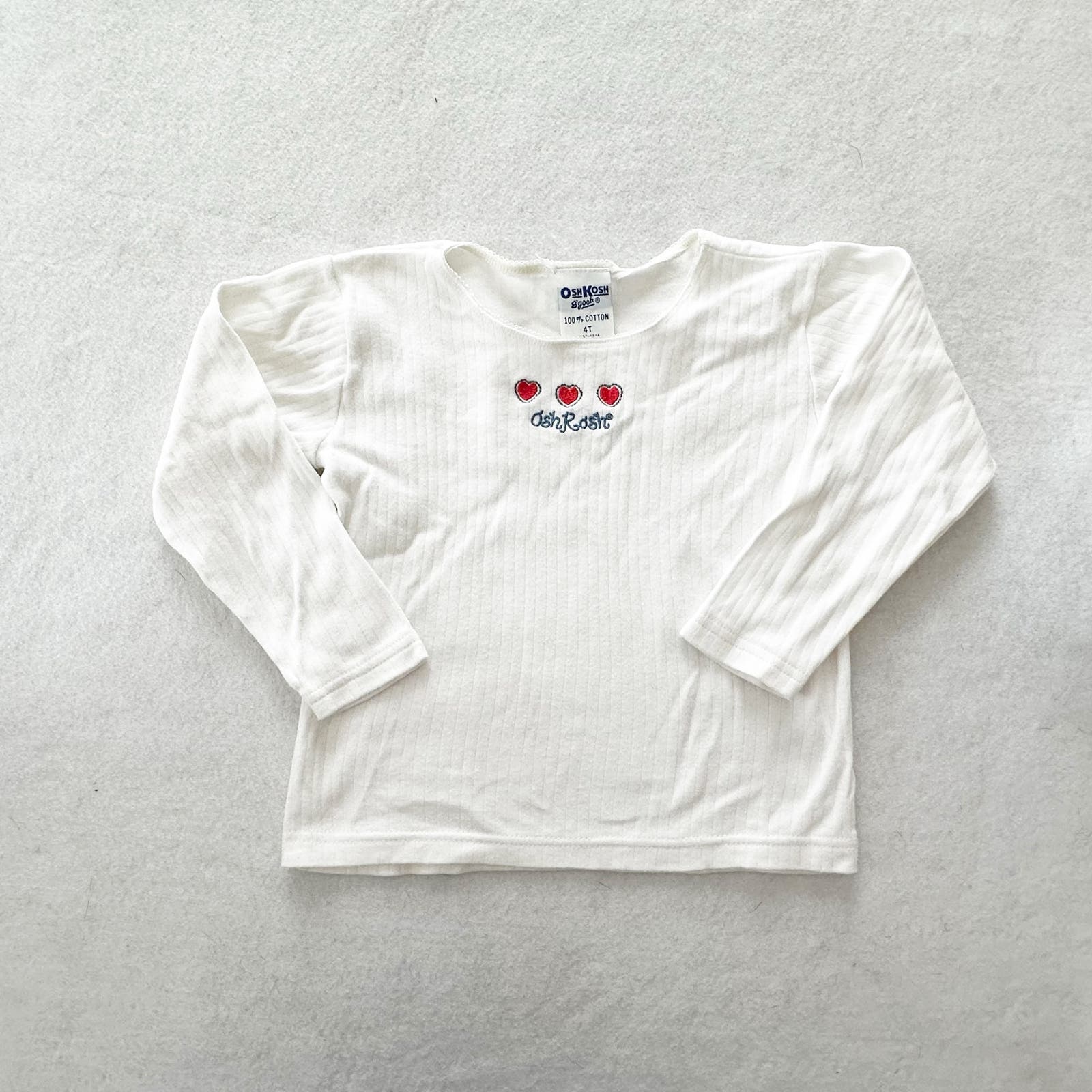 Vintage OshKosh Embroidered Hearts Ribbed Tee: 4T - Yellow Clover Vintage Kids Clothes