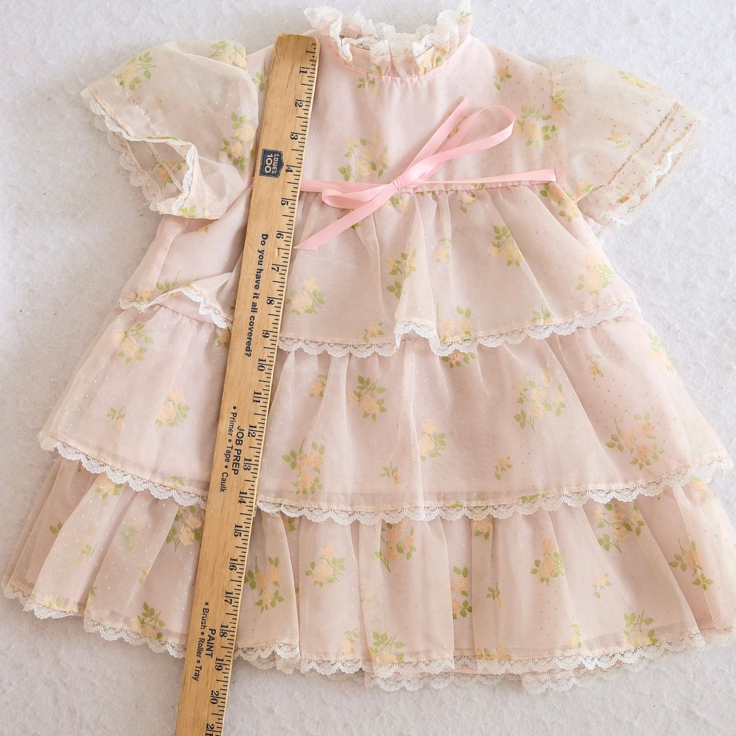Vintage HRH Pink Floral Flocked Tiered Organza Toddler Dress, 2T