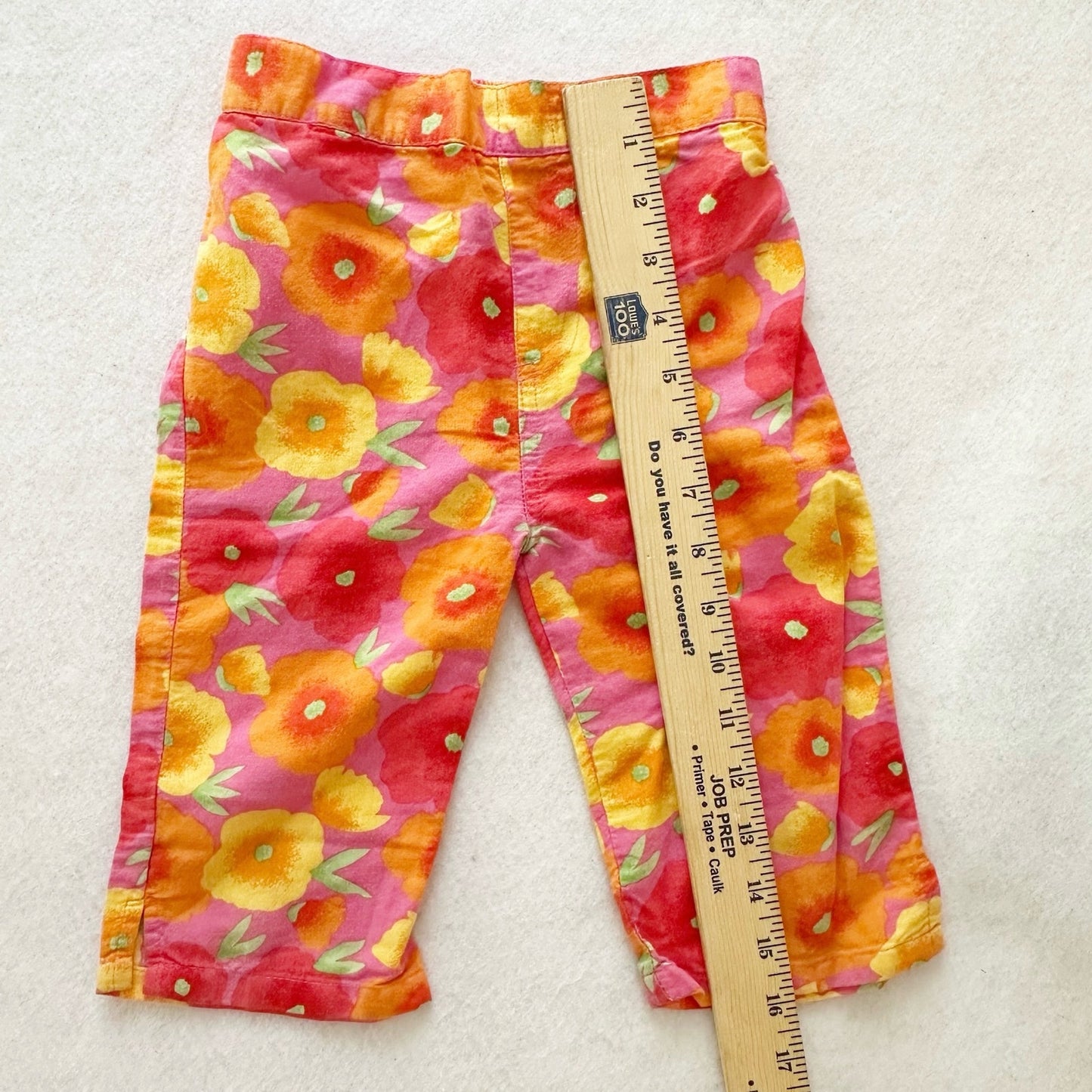 Y2K Orange, Yellow + Pink Floral Cropped Pants: 4T - Yellow Clover Vintage Kids Clothes