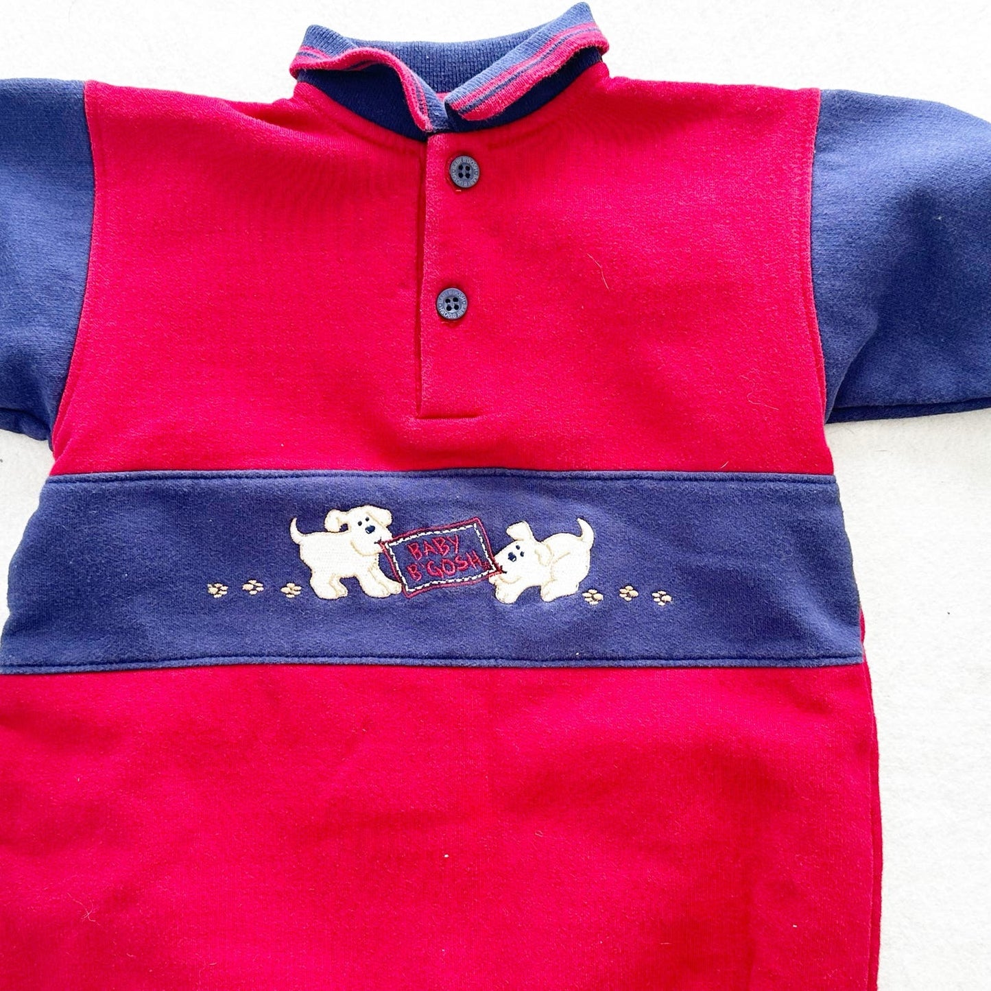 Vintage OshKosh Baby B’gosh Puppy Dogs Sweatshirt Romper: 12m? - Yellow Clover Vintage Kids Clothes