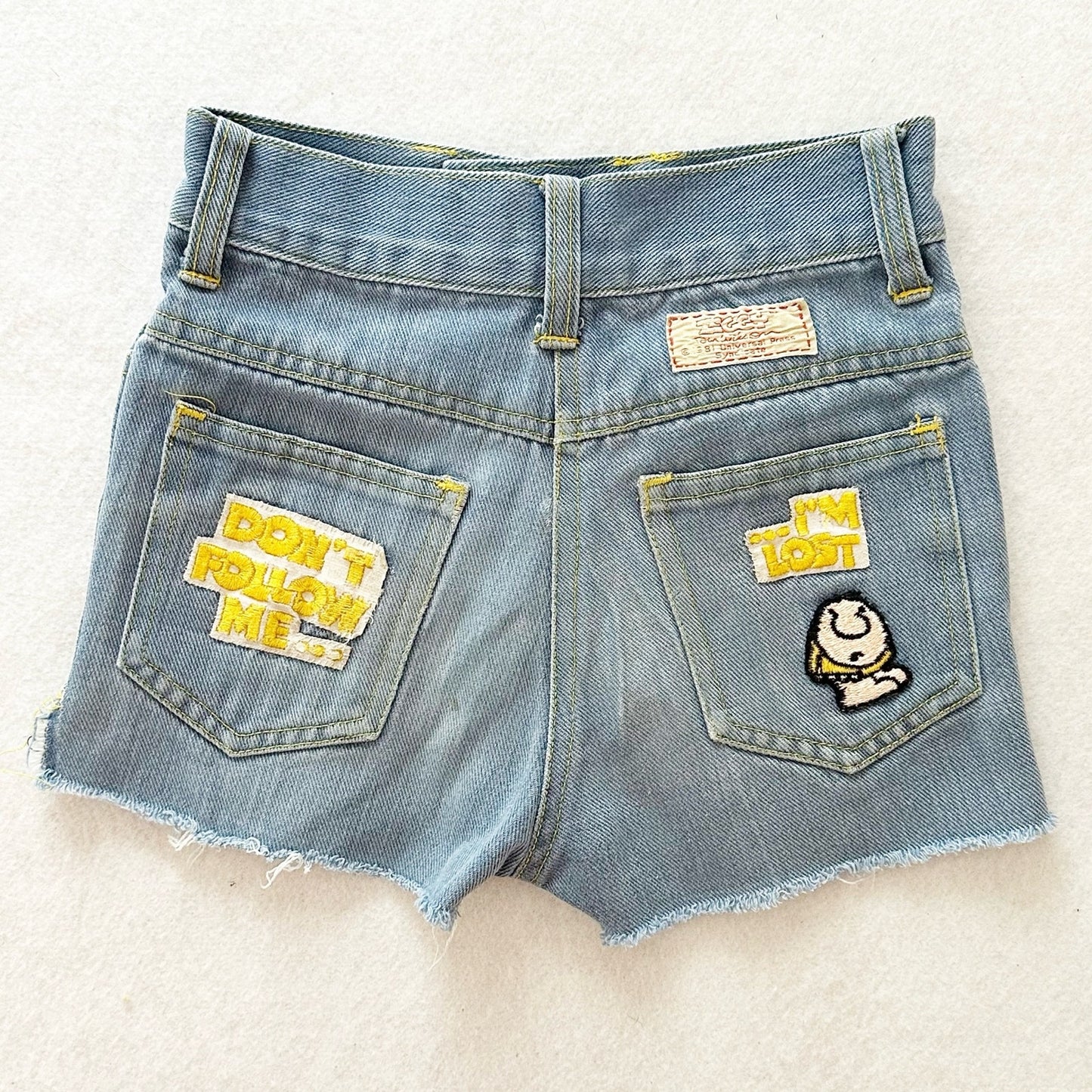 Vintage Ziggy Patches Denim Cutoff Shorts: 5T? - Yellow Clover Vintage Kids Clothes