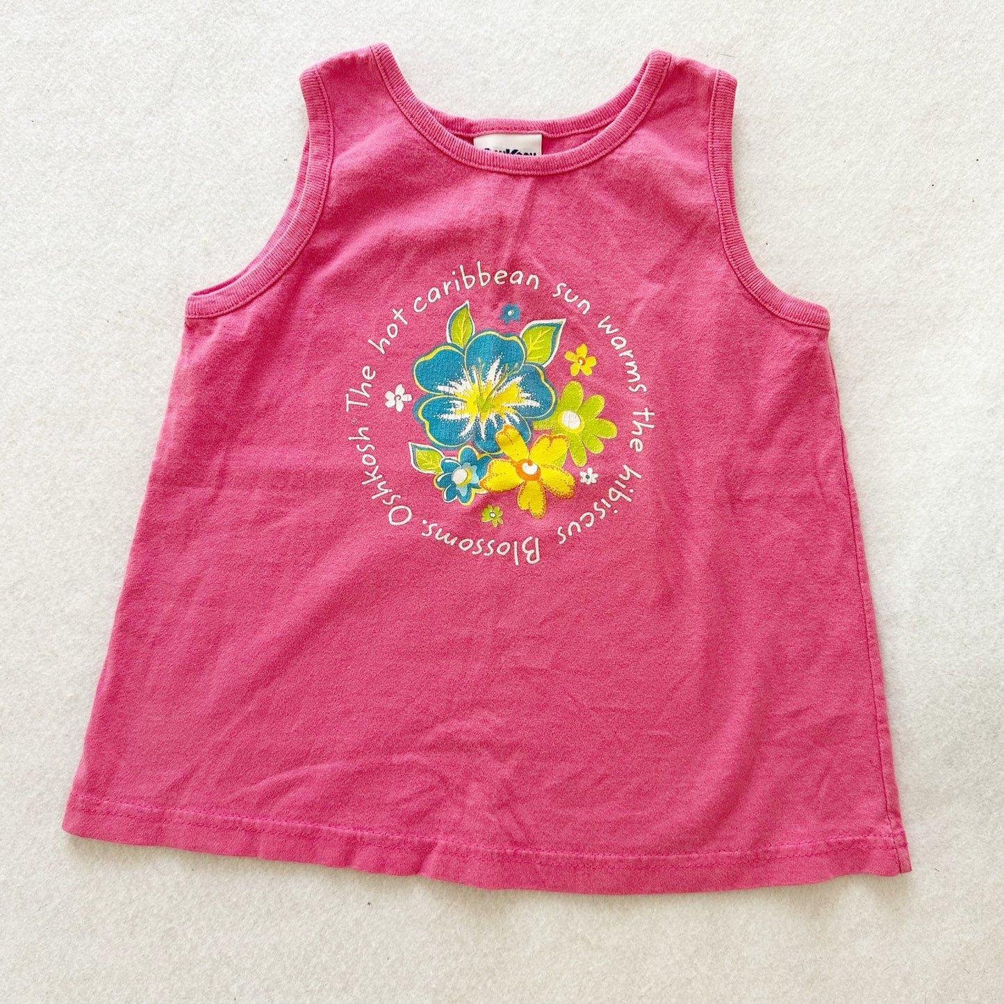 Vintage OshKosh Hibiscus Flower Graphic Tank: 5T - Yellow Clover Vintage Kids Clothes