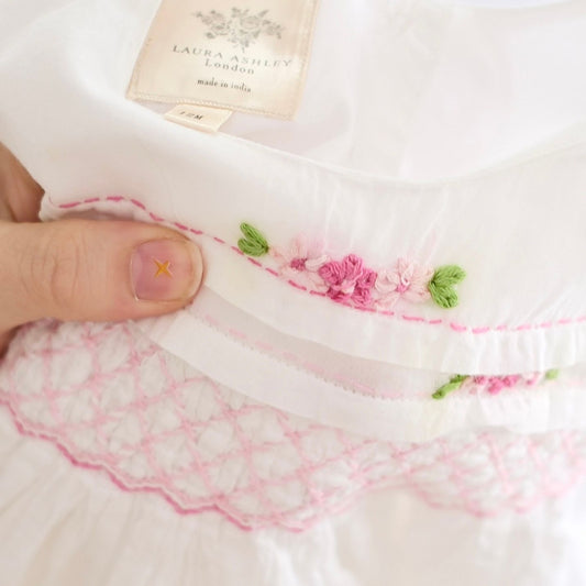 Modern Laura Ashley White Smocked Floral Baby Dress, 12M