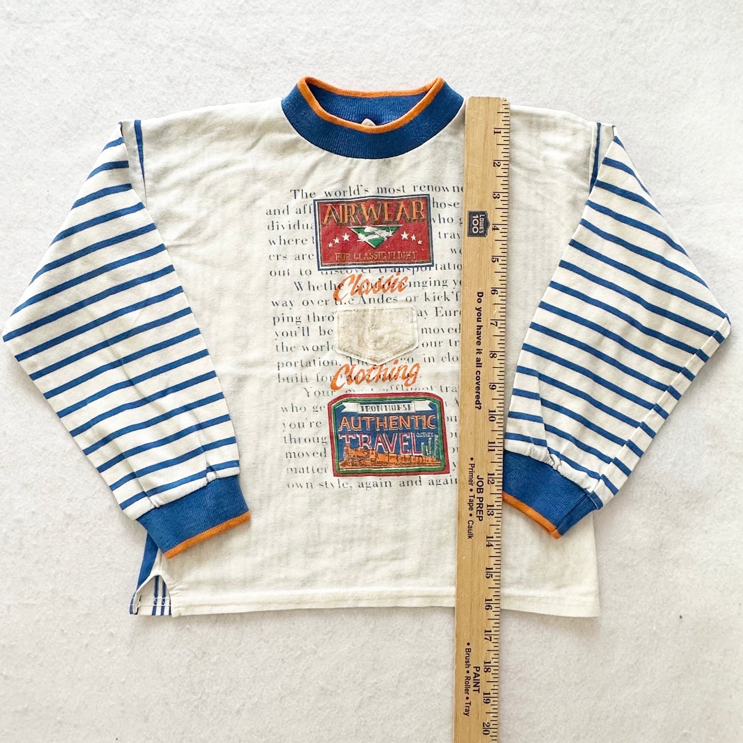 Vintage Buster Brown Travel Theme Striped Tee: 6y? - Yellow Clover Vintage Kids Clothes