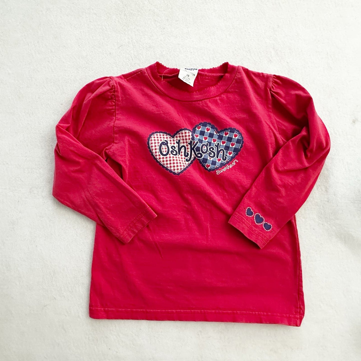 Vintage OshKosh Hearts Long Sleeve Graphic Tee: 6y - Yellow Clover Vintage Kids Clothes