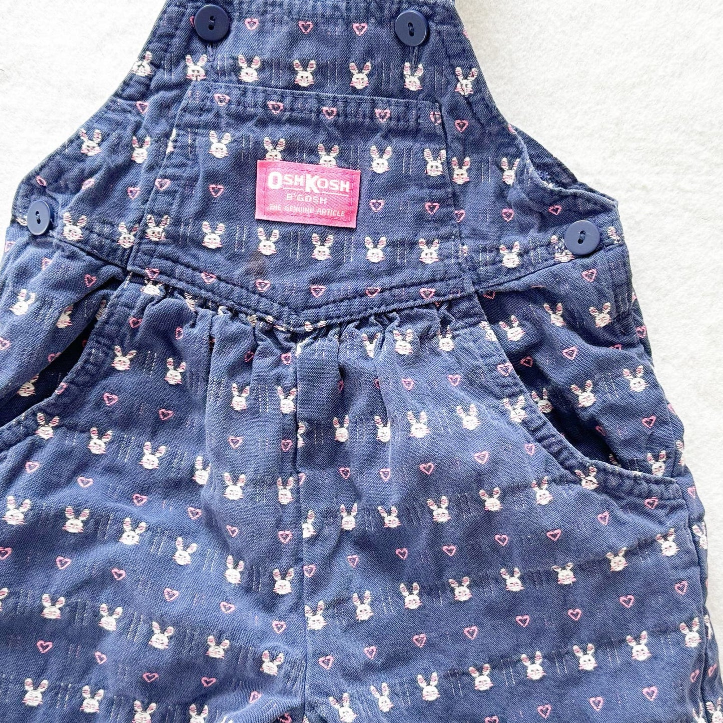 Vintage OshKosh Bunny Hearts Homespun Overalls: 18m - Yellow Clover Vintage Kids Clothes