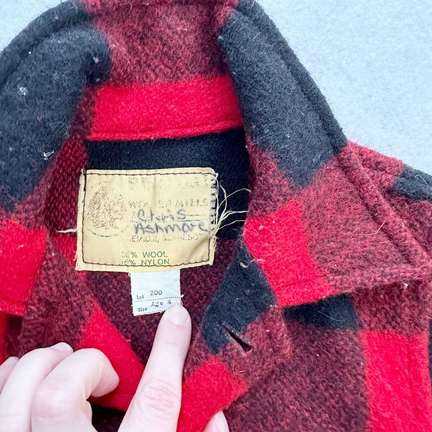 Vintage Buffalo Check Wool Blend Jacket: 3/4T - Yellow Clover Vintage Kids Clothes