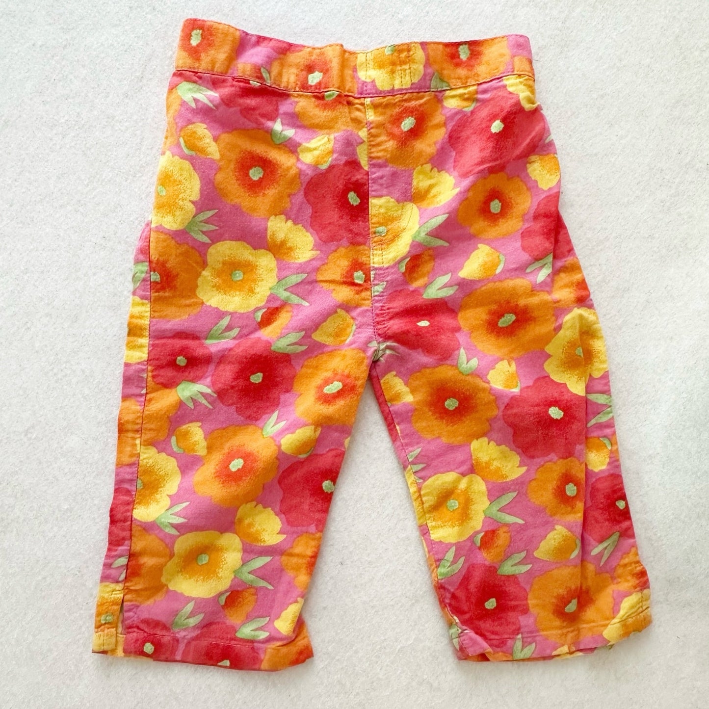 Y2K Orange, Yellow + Pink Floral Cropped Pants: 4T - Yellow Clover Vintage Kids Clothes