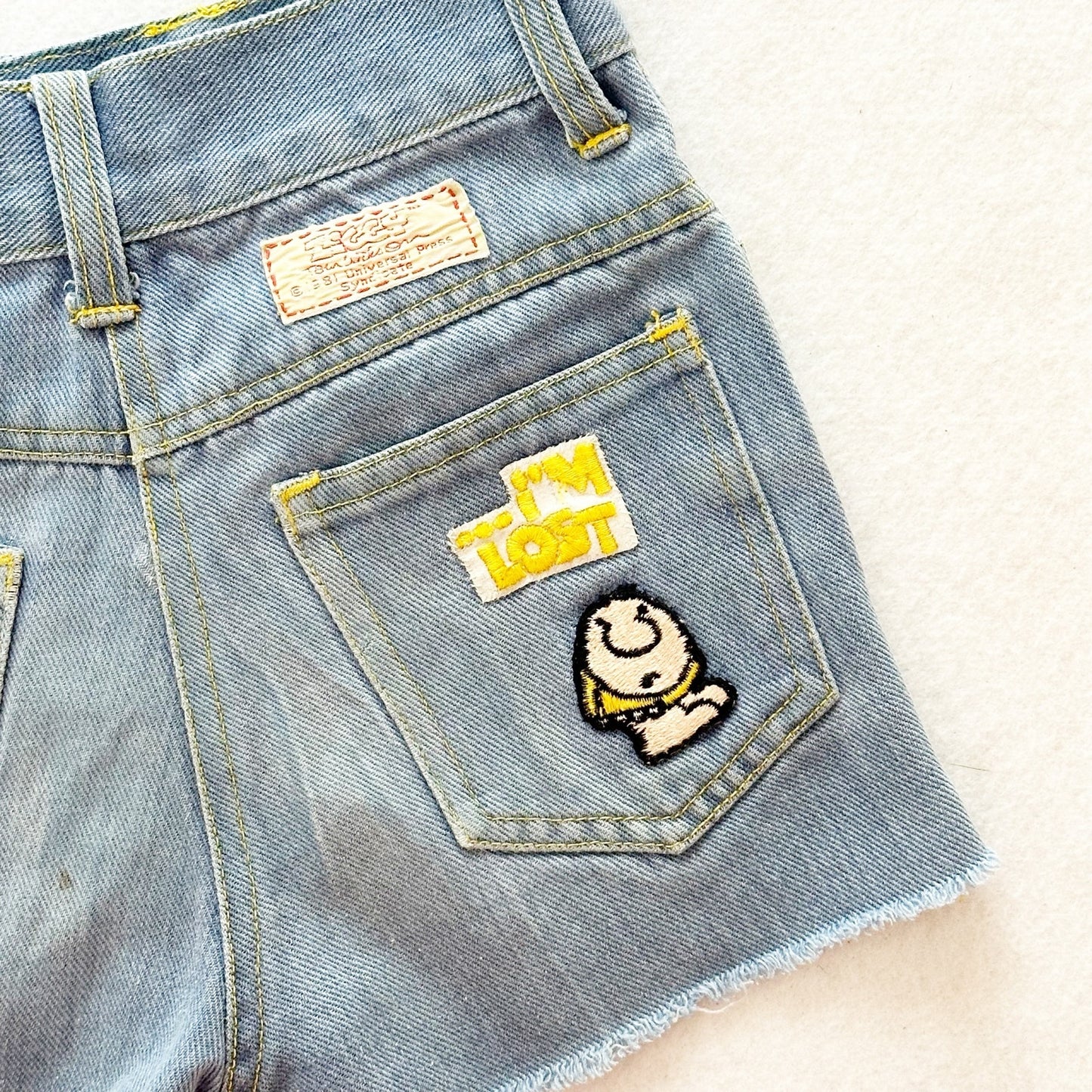 Vintage Ziggy Patches Denim Cutoff Shorts: 5T? - Yellow Clover Vintage Kids Clothes