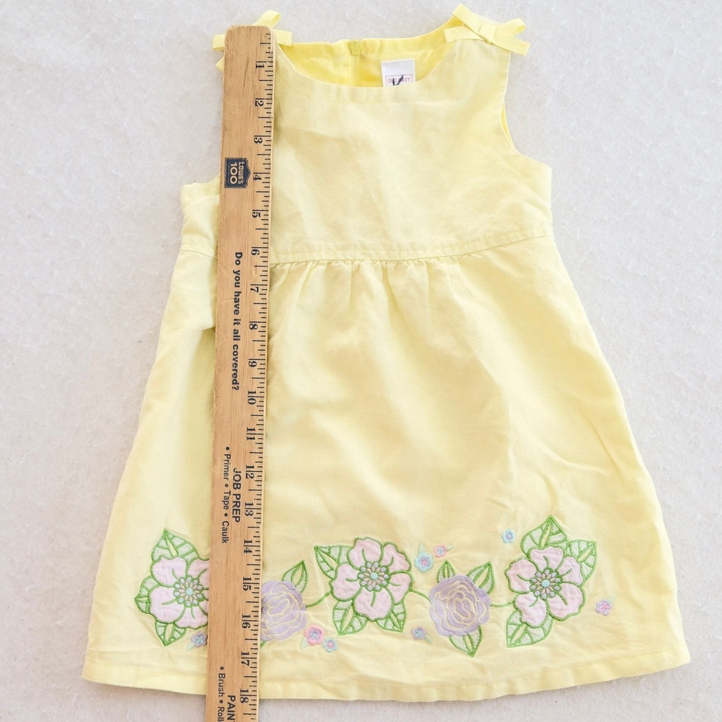 Y2K Old Navy Yellow Floral Embroidered Baby Dress, 18-24M