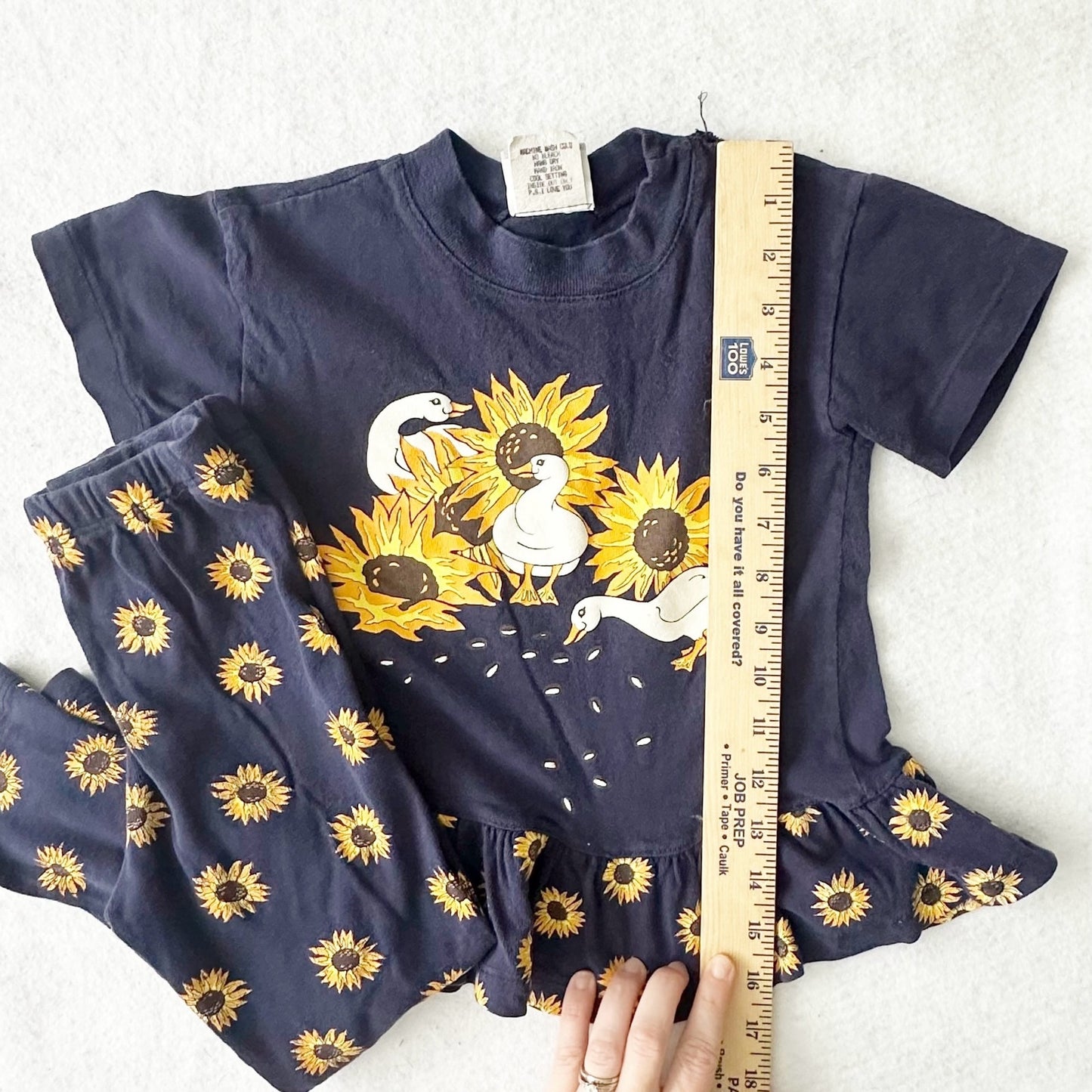 Vintage Spumoni Goose Sunflower Peplum Top + Leggings: 6y - Yellow Clover Vintage Kids Clothes
