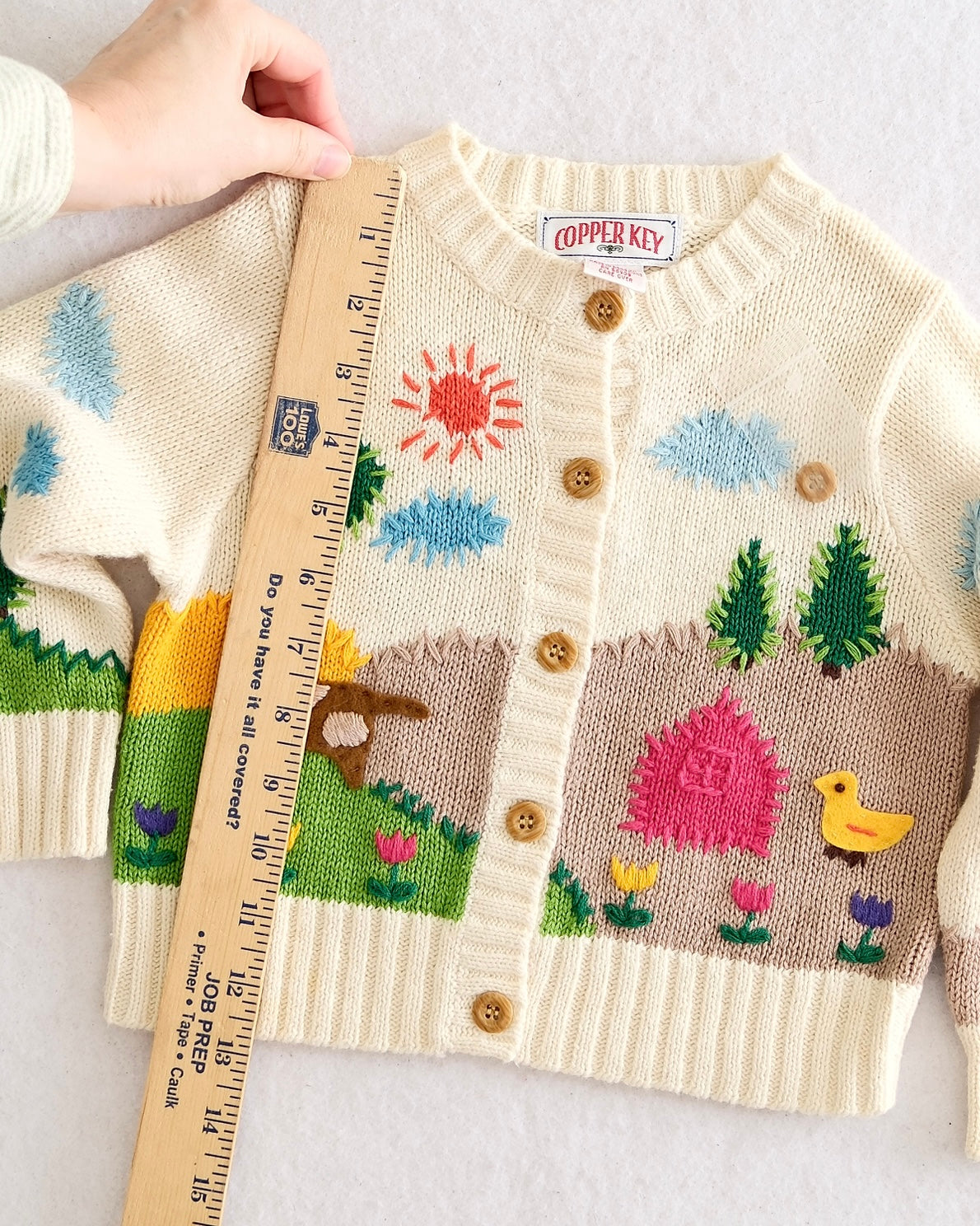 Vintage Copper Key Farm Scene Kids Cardigan Sweater - Yellow Clover Vintage Kids Clothes