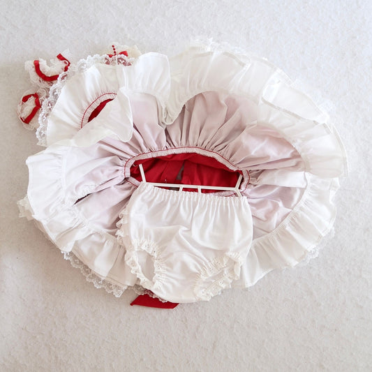 Modern Lid'l Dolly's Red & White Lace Ruffle Baby Dress Set, 13-15 lbs