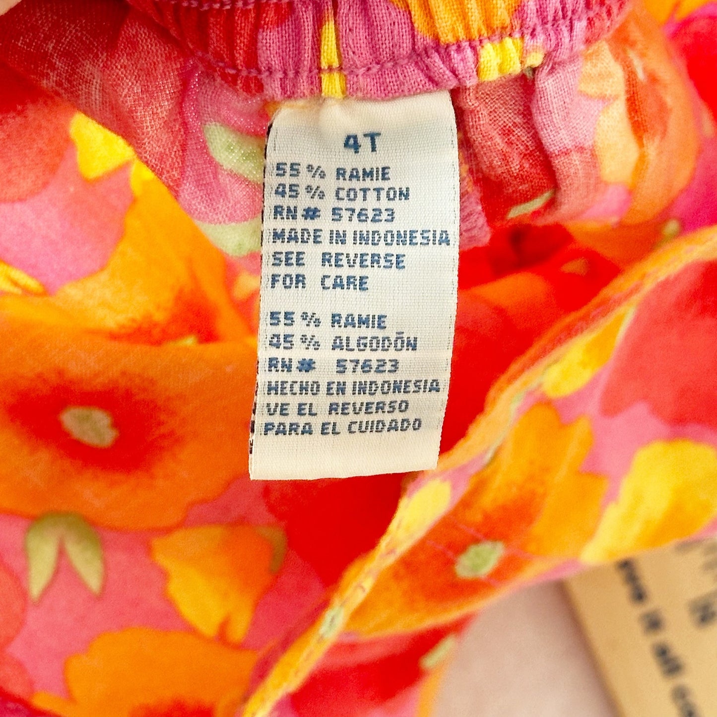 Y2K Orange, Yellow + Pink Floral Cropped Pants: 4T - Yellow Clover Vintage Kids Clothes