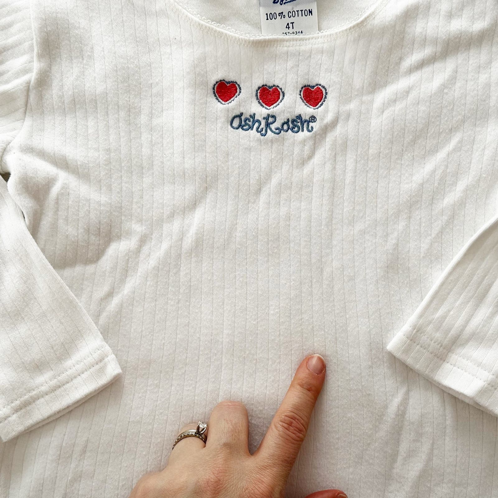 Vintage OshKosh Embroidered Hearts Ribbed Tee: 4T - Yellow Clover Vintage Kids Clothes