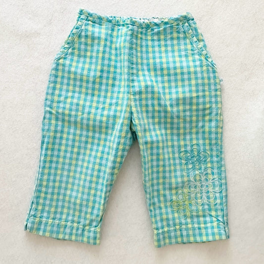 Y2K OshKosh Gingham Flower Embroidered Cropped Pants: 2T - Yellow Clover Vintage Kids Clothes