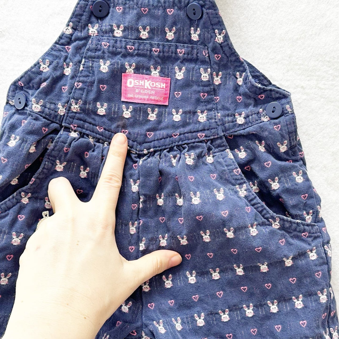 Vintage OshKosh Bunny Hearts Homespun Overalls: 18m - Yellow Clover Vintage Kids Clothes