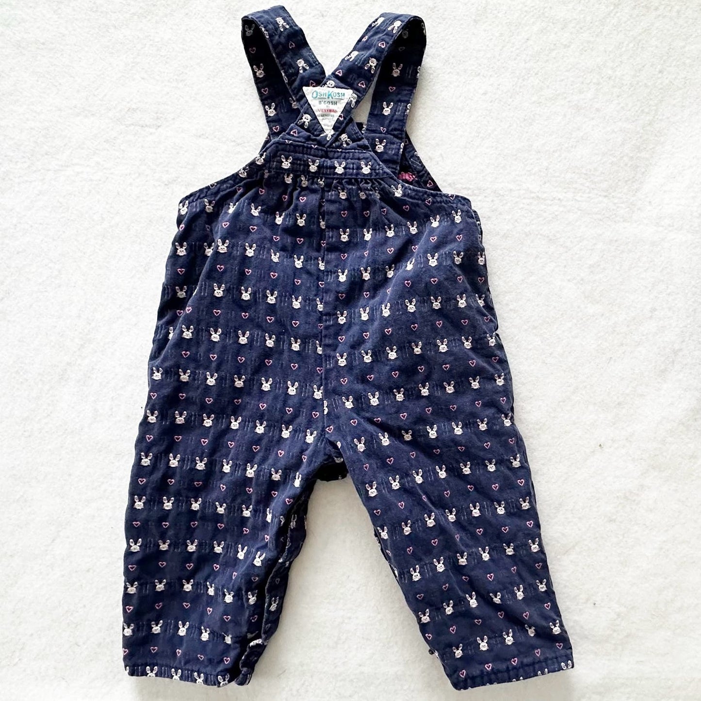 Vintage OshKosh Bunny Hearts Homespun Overalls: 18m - Yellow Clover Vintage Kids Clothes