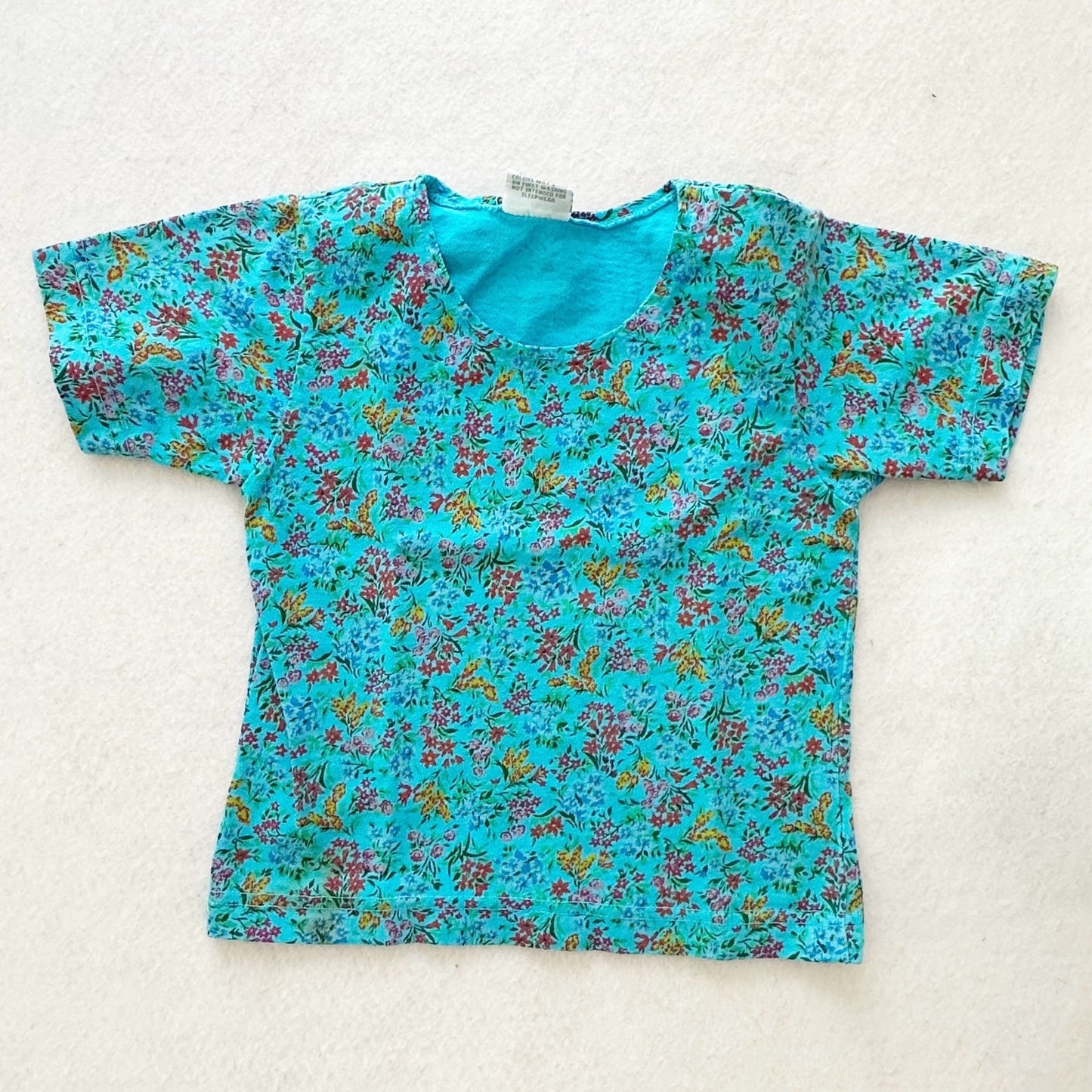 Vintage G. Willikers Floral Turquoise Tee: 4T - Yellow Clover Vintage Kids Clothes