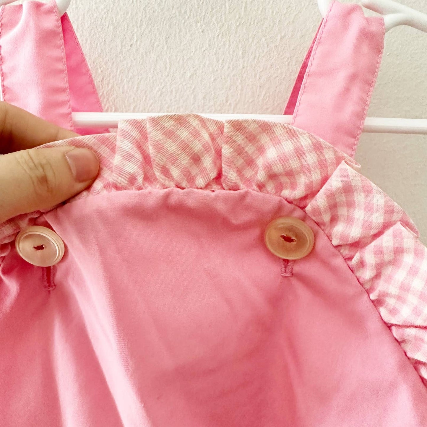 Vintage 70s Gingham Bee Appliqué Baby Girl Bubble Romper: 18m - Yellow Clover Vintage Kids Clothes