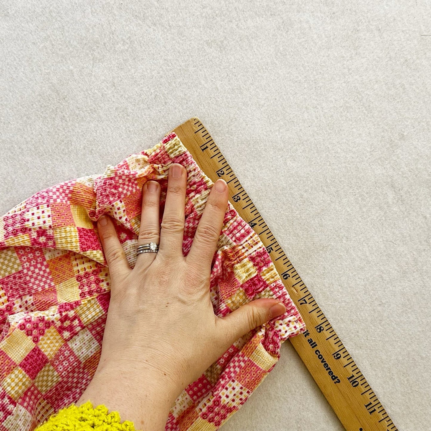 Vintage Patchwork Print Footed Pom Pants with Bells: 3/6m? - Yellow Clover Vintage Kids Clothes