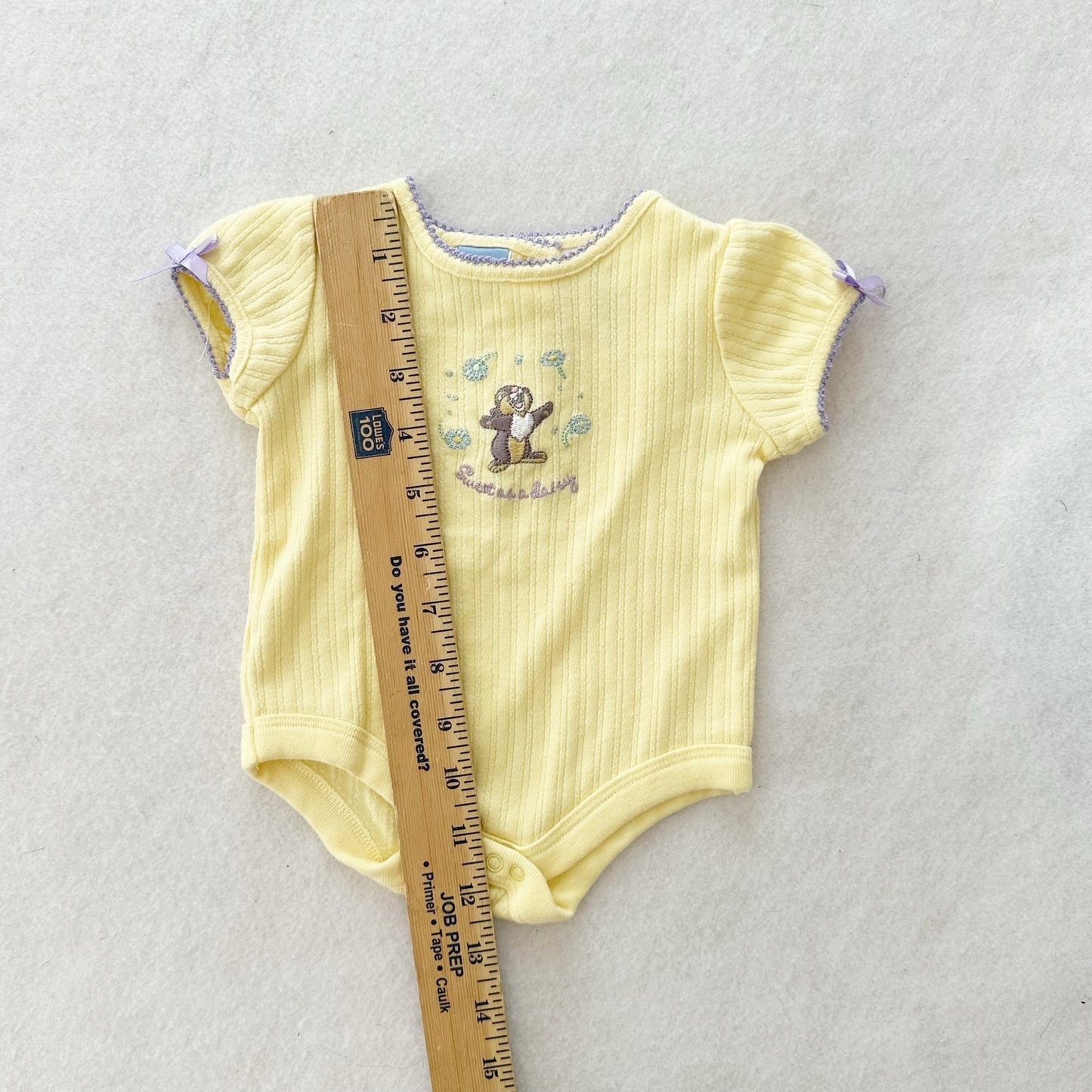 Y2K Disney Baby Bambi’s Thumper Ribbed Bodysuit: 3m - Yellow Clover Vintage Kids Clothes