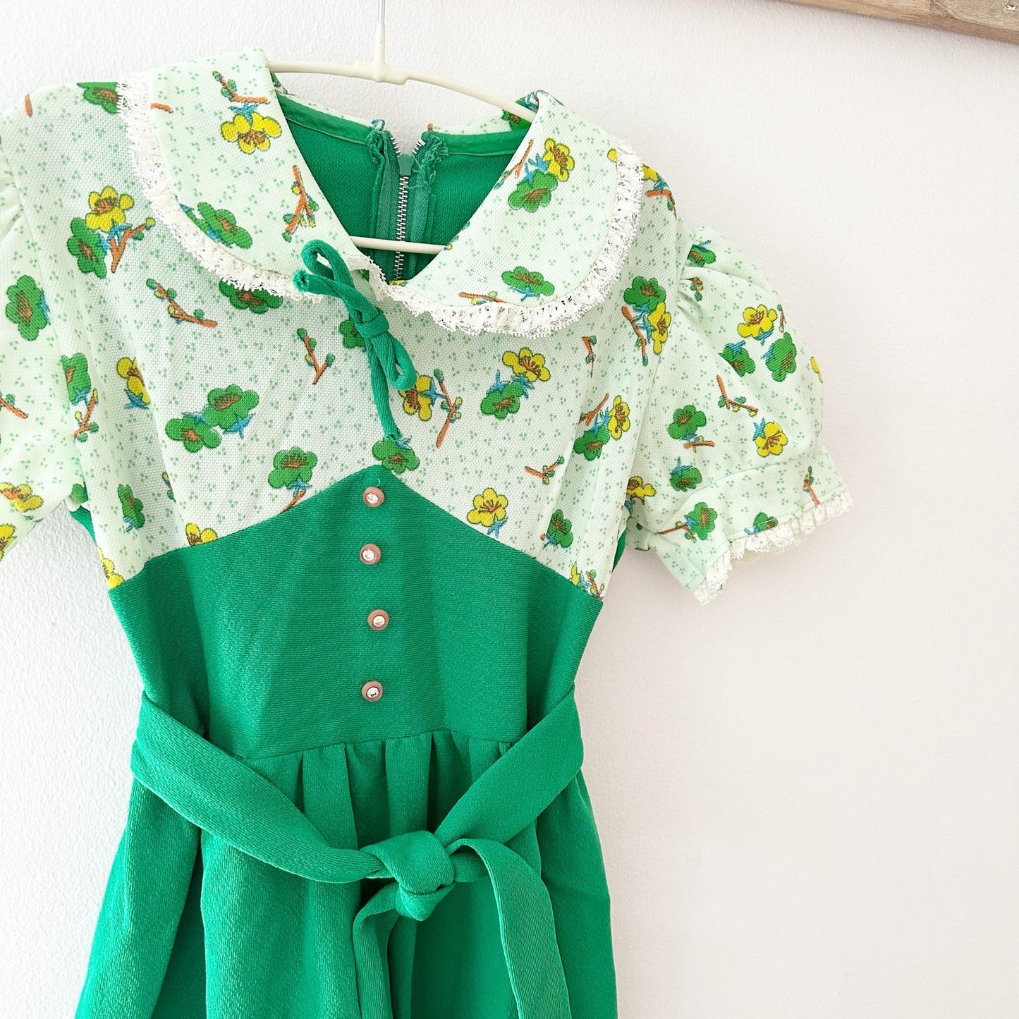 Vintage Green Floral 70s Maxi Dress: 10y? - Yellow Clover Vintage Kids Clothes