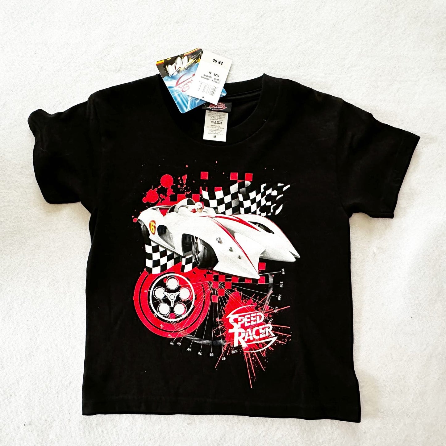 2008 Speed Racer Movie Promo Tee: 7y - Yellow Clover Vintage Kids Clothes