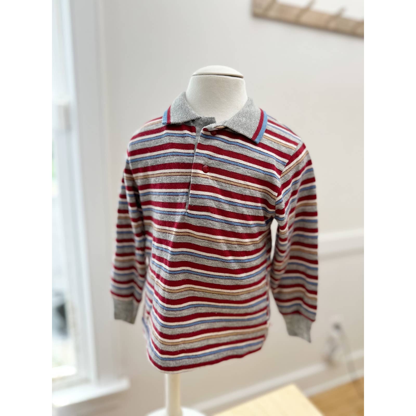 Vintage Wrangler Striped Snap Button Long Sleeve Polo: 2T - Yellow Clover Vintage Kids Clothes