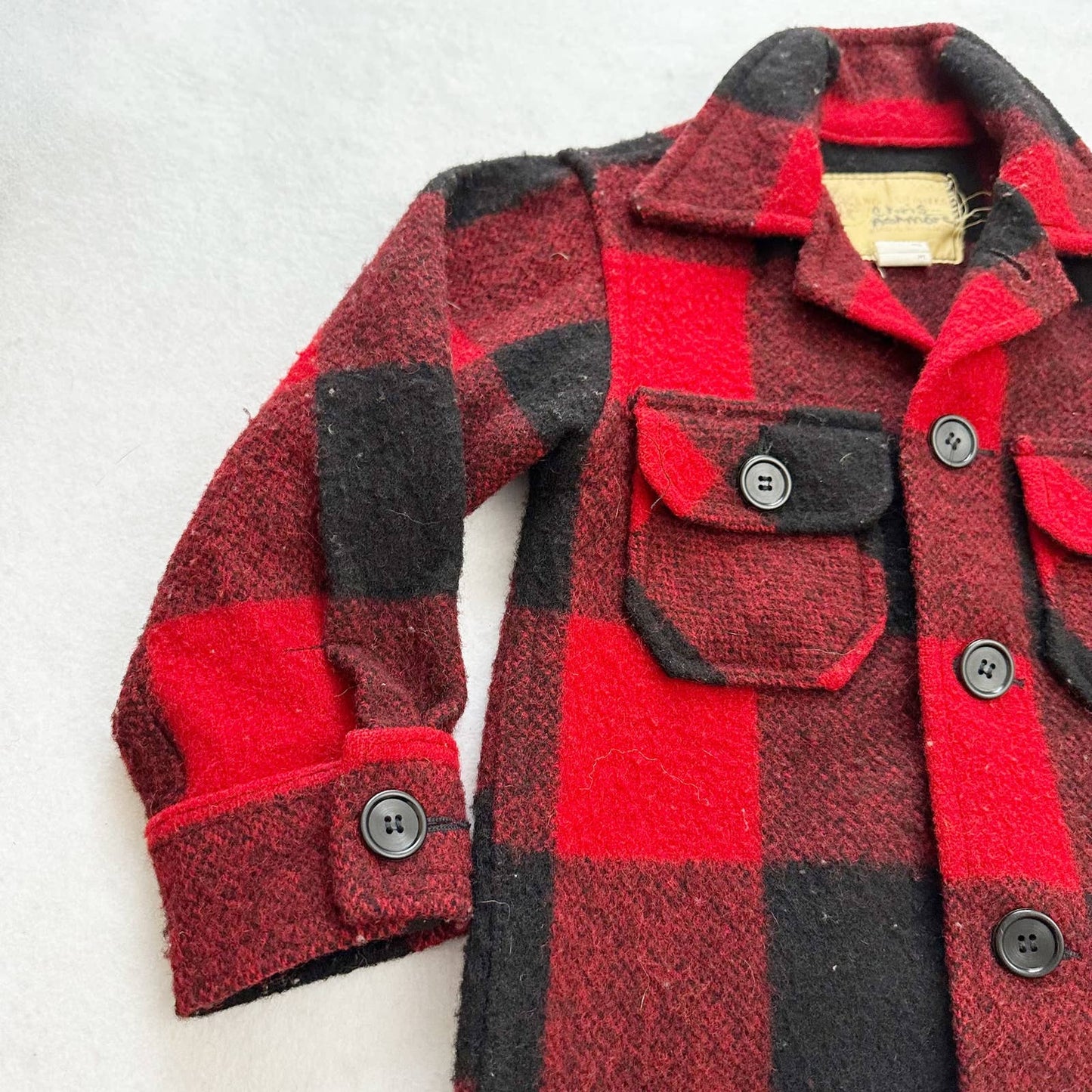 Vintage Buffalo Check Wool Blend Jacket: 3/4T - Yellow Clover Vintage Kids Clothes