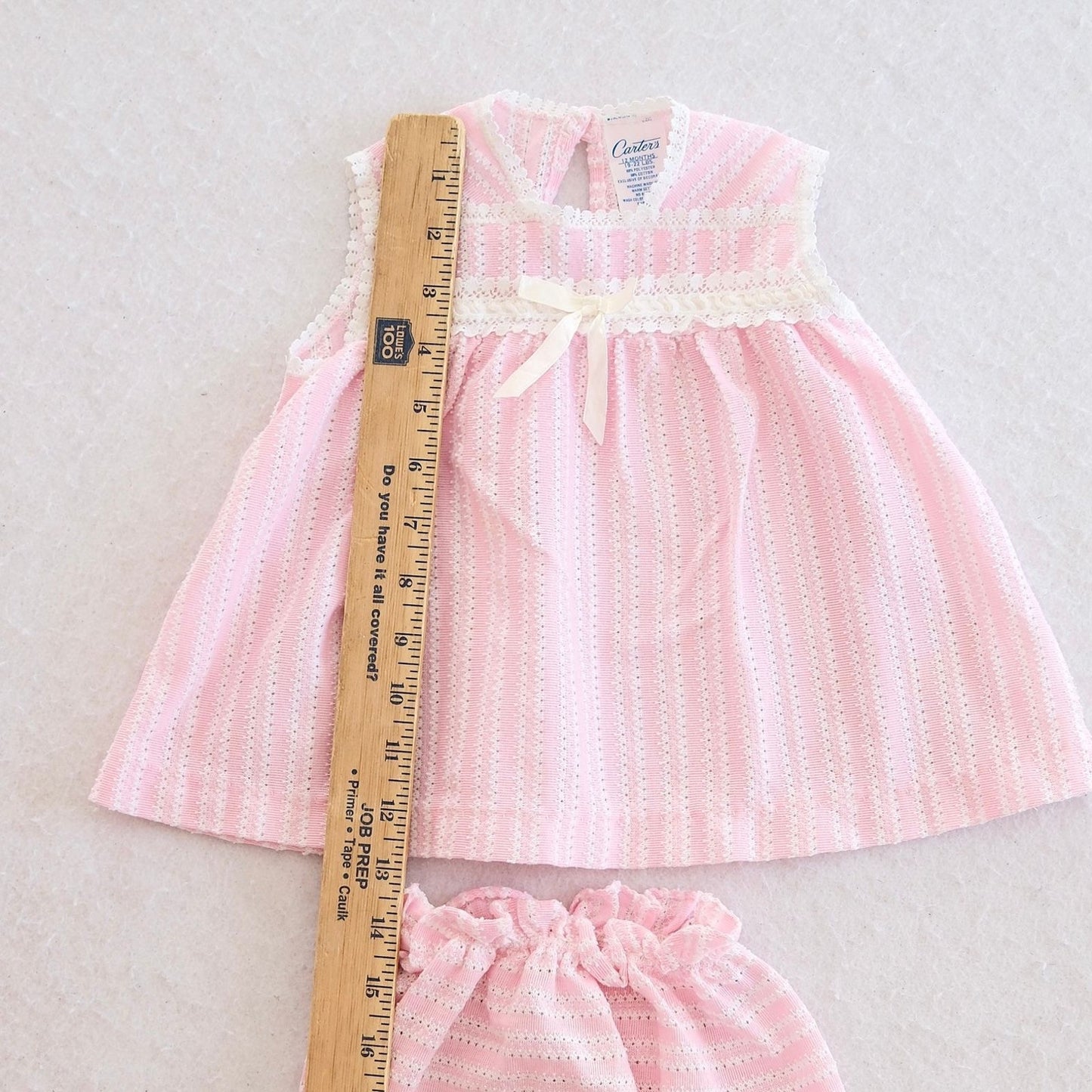 Vintage Carter's Pink Pointelle Eyelet Baby Top + Bloomer Set, 12M