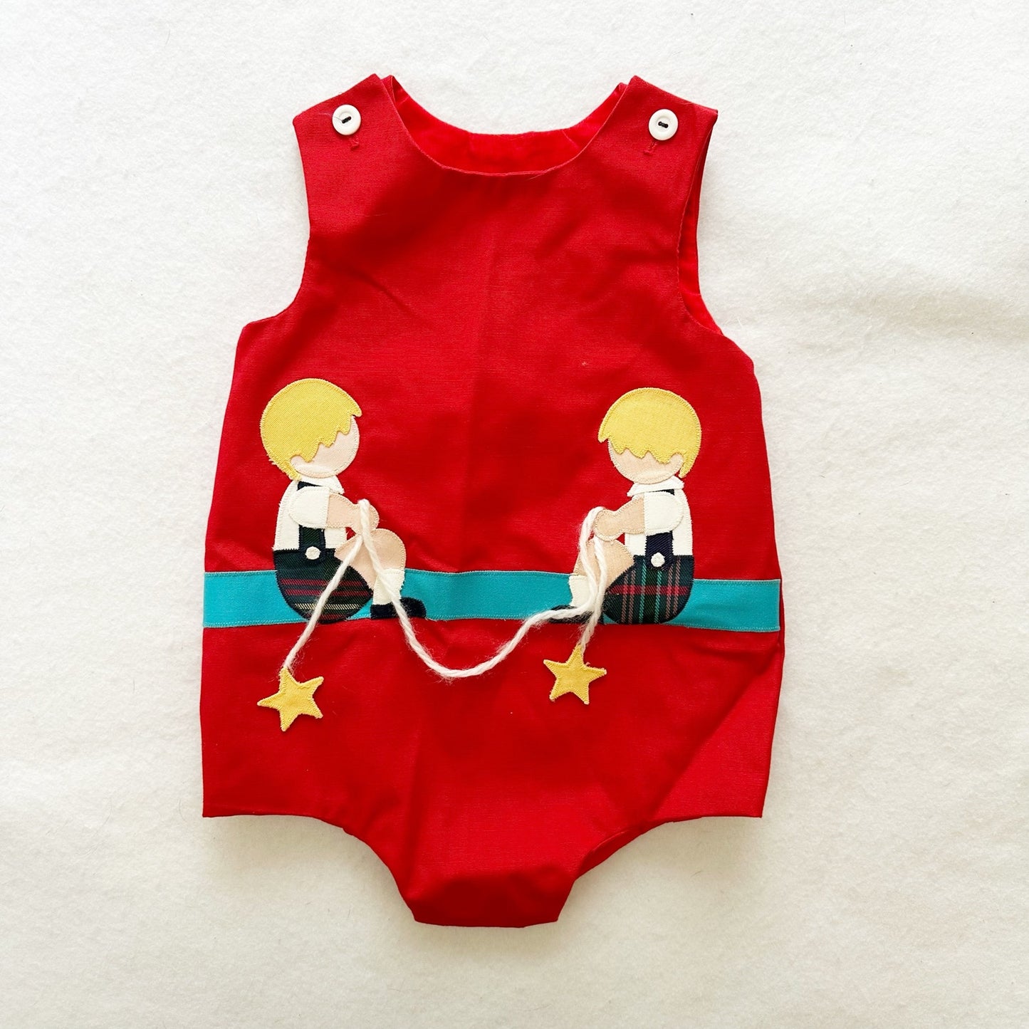 Vintage Chocolate Soup Fishing for Stars Appliqué Romper: 24m - Yellow Clover Vintage Kids Clothes