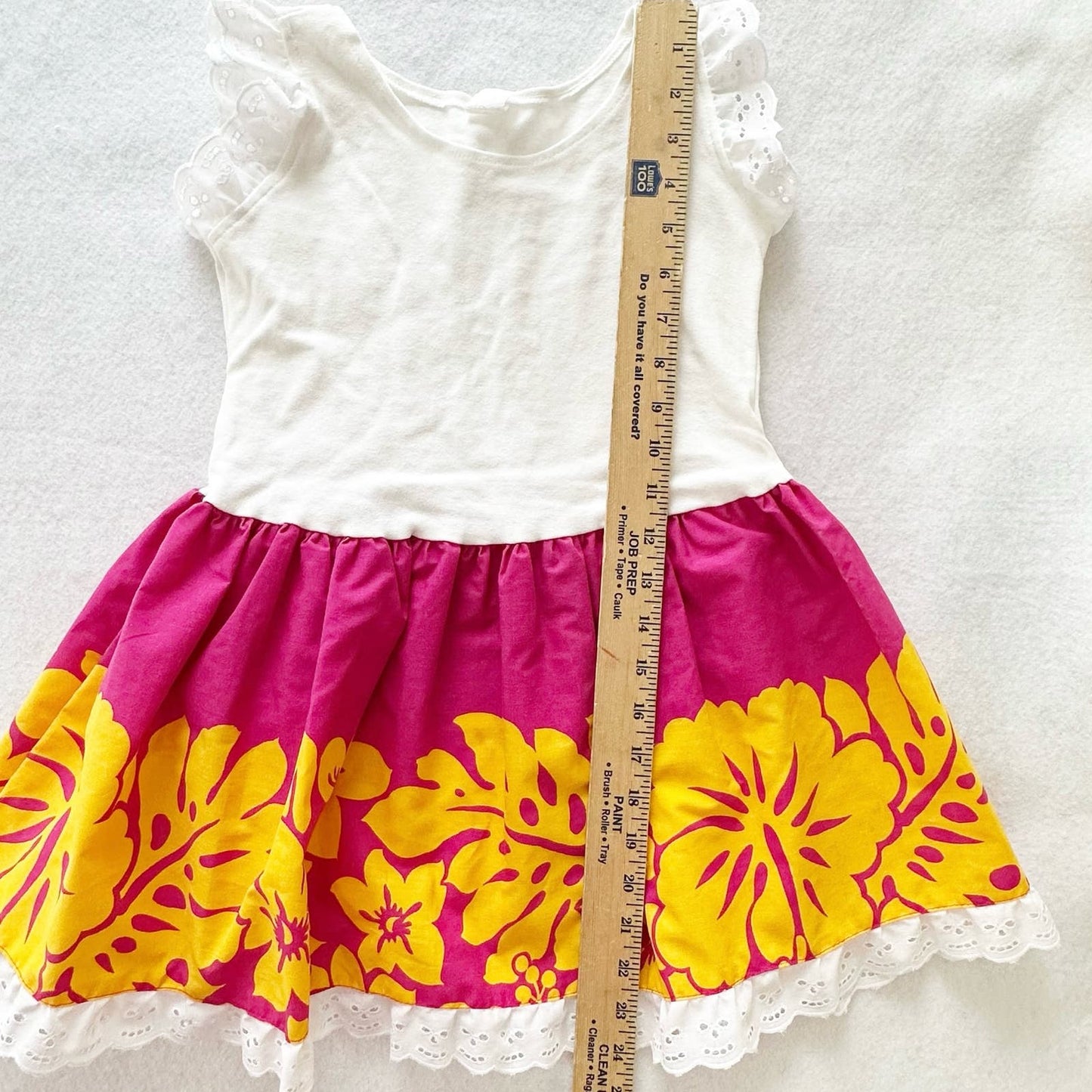 Vintage Hawaiian Print Pink and Yellow Floral Dress: 7y - Yellow Clover Vintage Kids Clothes