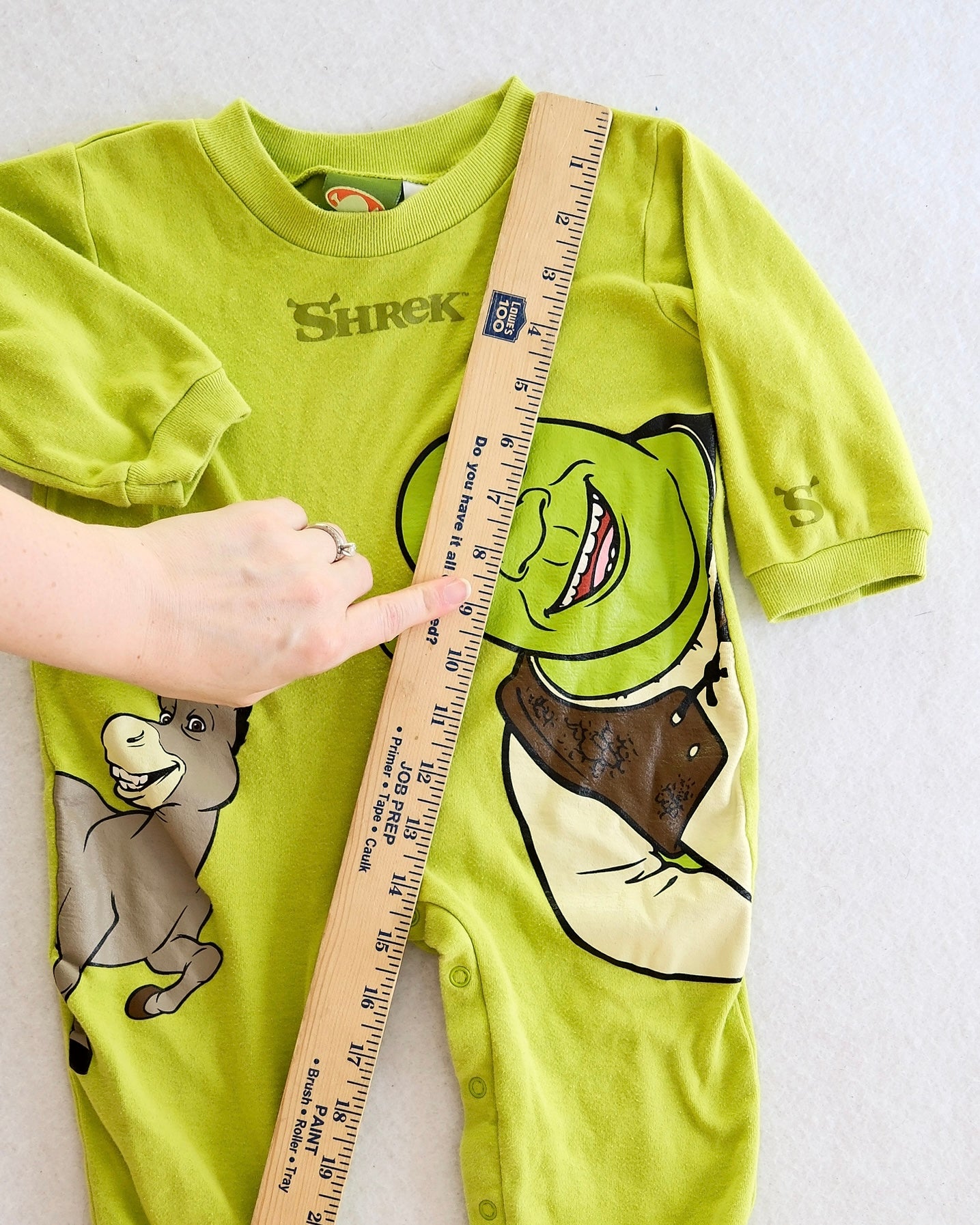 Y2K 2004 Shrek and Donkey Graphic Baby Romper - Yellow Clover Vintage Kids Clothes