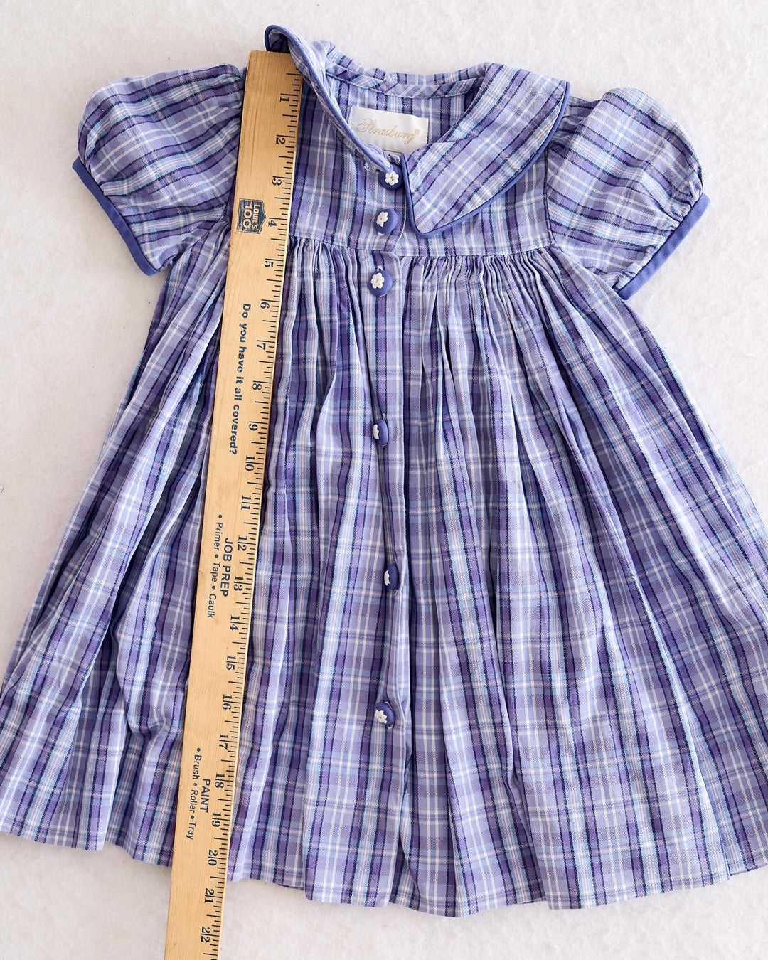 Strasburg Purple Plaid Flower Embroidered Button Dress: 18m? - Yellow Clover Vintage Kids Clothes