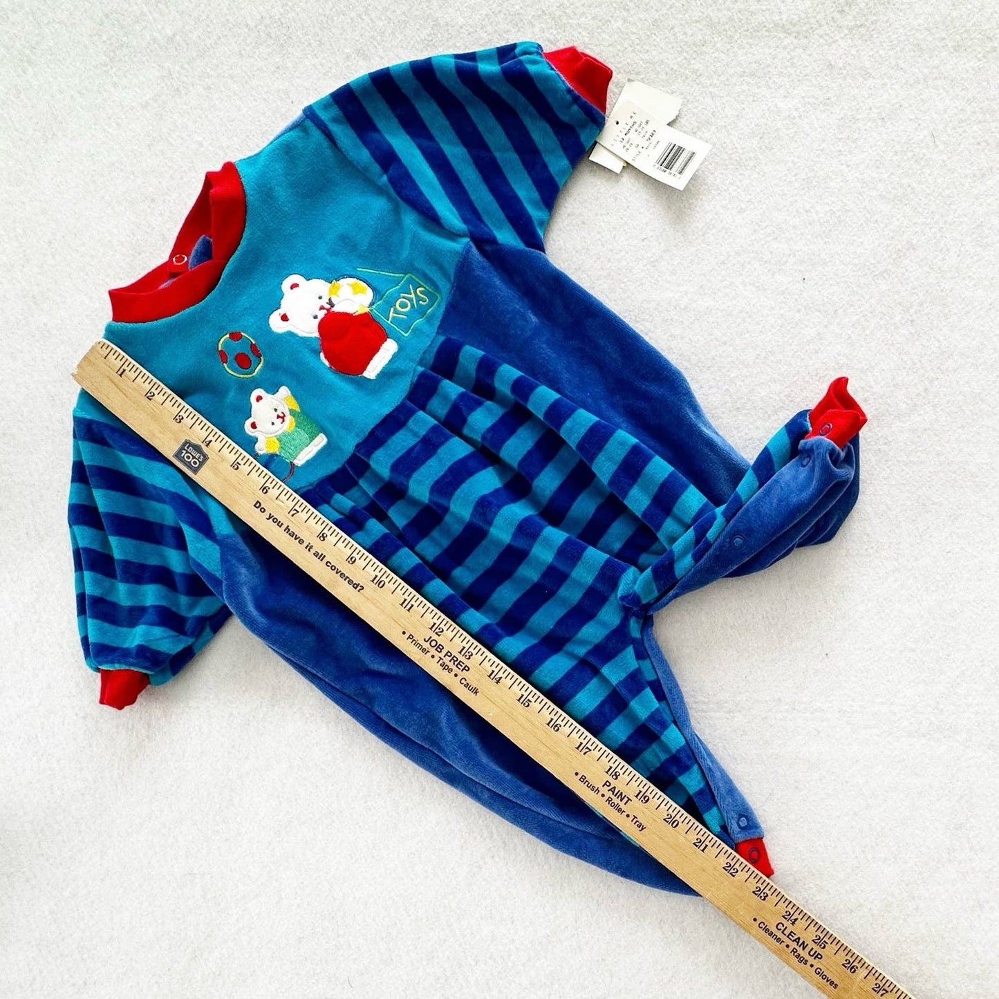 Vintage Little Me Velour Teddy Bear Striped Jumpsuit Romper: 12/18m? - Yellow Clover Vintage Kids Clothes