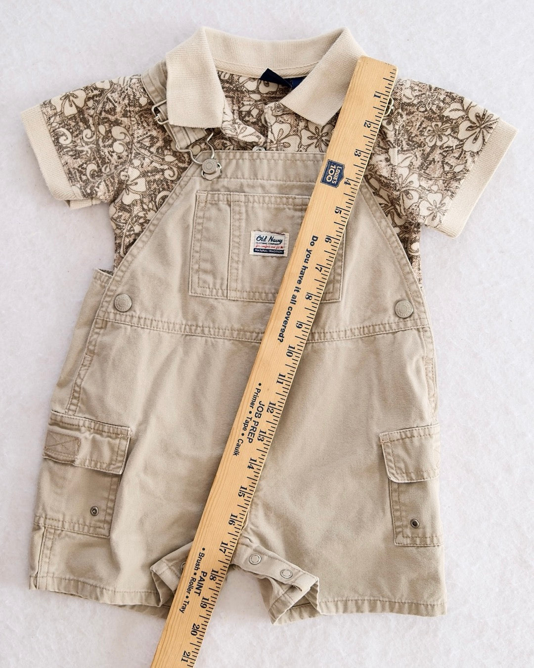 Vintage Old Navy Shortalls + Cherokee Polo Bodysuit: 18m - Yellow Clover Vintage Kids Clothes