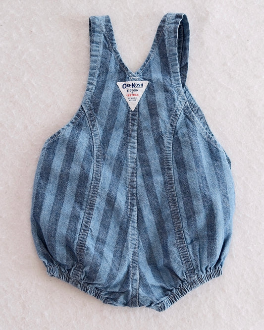 Vintage OshKosh B'Gosh Striped Denim Bubble Shortalls: 6-9M - Yellow Clover Vintage Kids Clothes