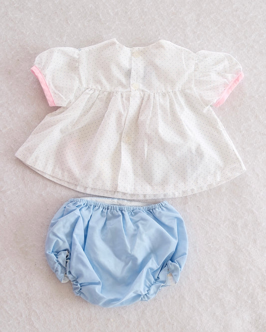 Vintage Seashell Appliqué Sailor Collar Baby Top & Bloomer Set: 6-9m - Yellow Clover Vintage Kids Clothes