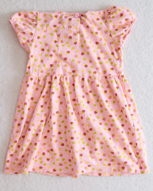 Vintage Honors Pink Strawberry Print Dress: 5T - Yellow Clover Vintage Kids Clothes