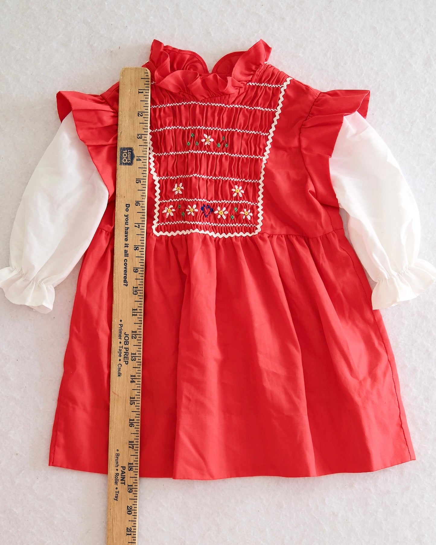 Vintage Polly Flinders Red Hand-Smocked Pinafore Dress: 4