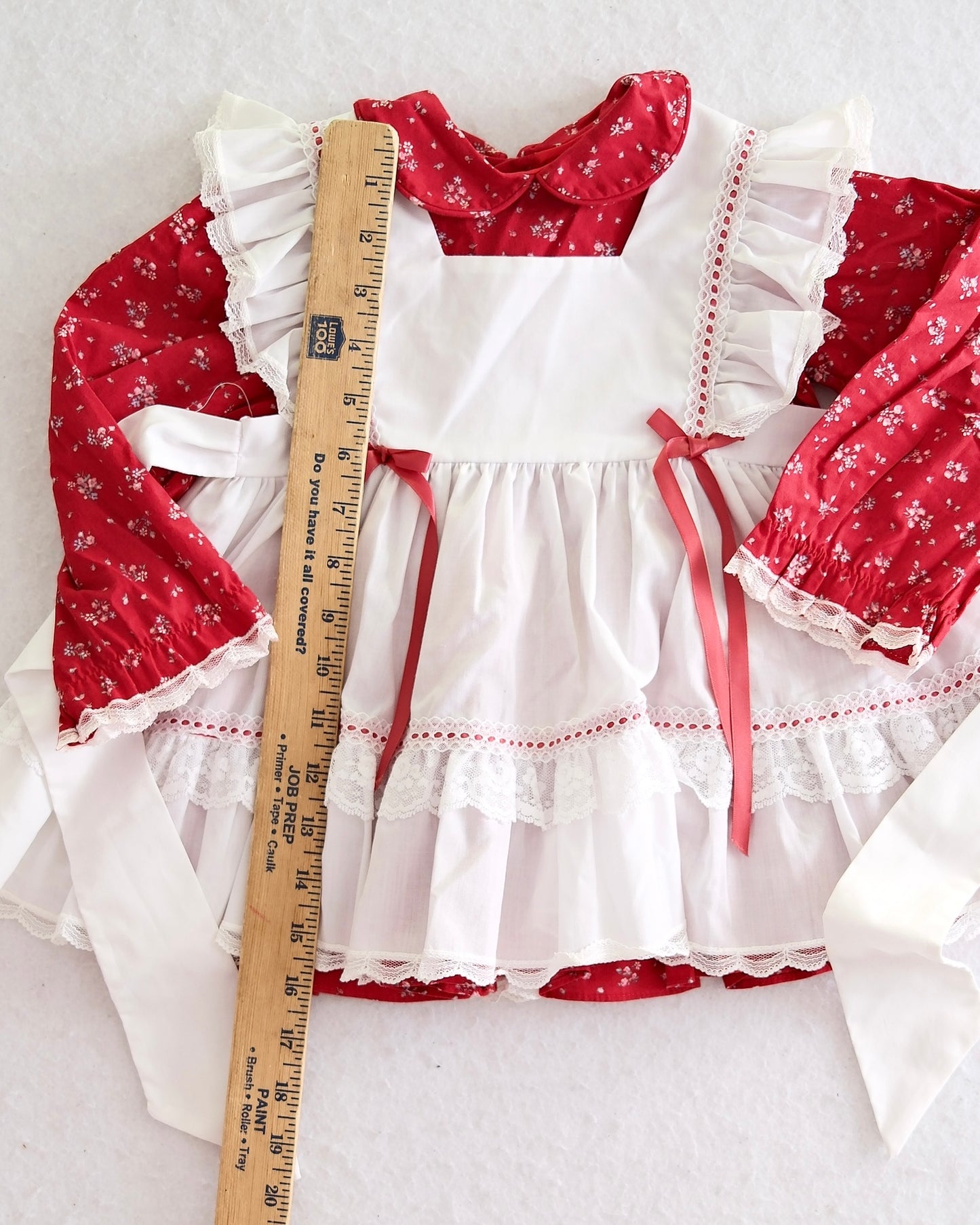 Vintage Bryan Red Floral Prairie Pinafore Dress: 3t