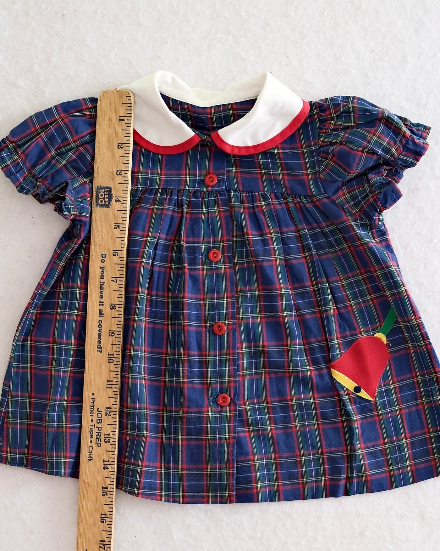 Vintage Navy Plaid Bell Applique Dress: 18m?