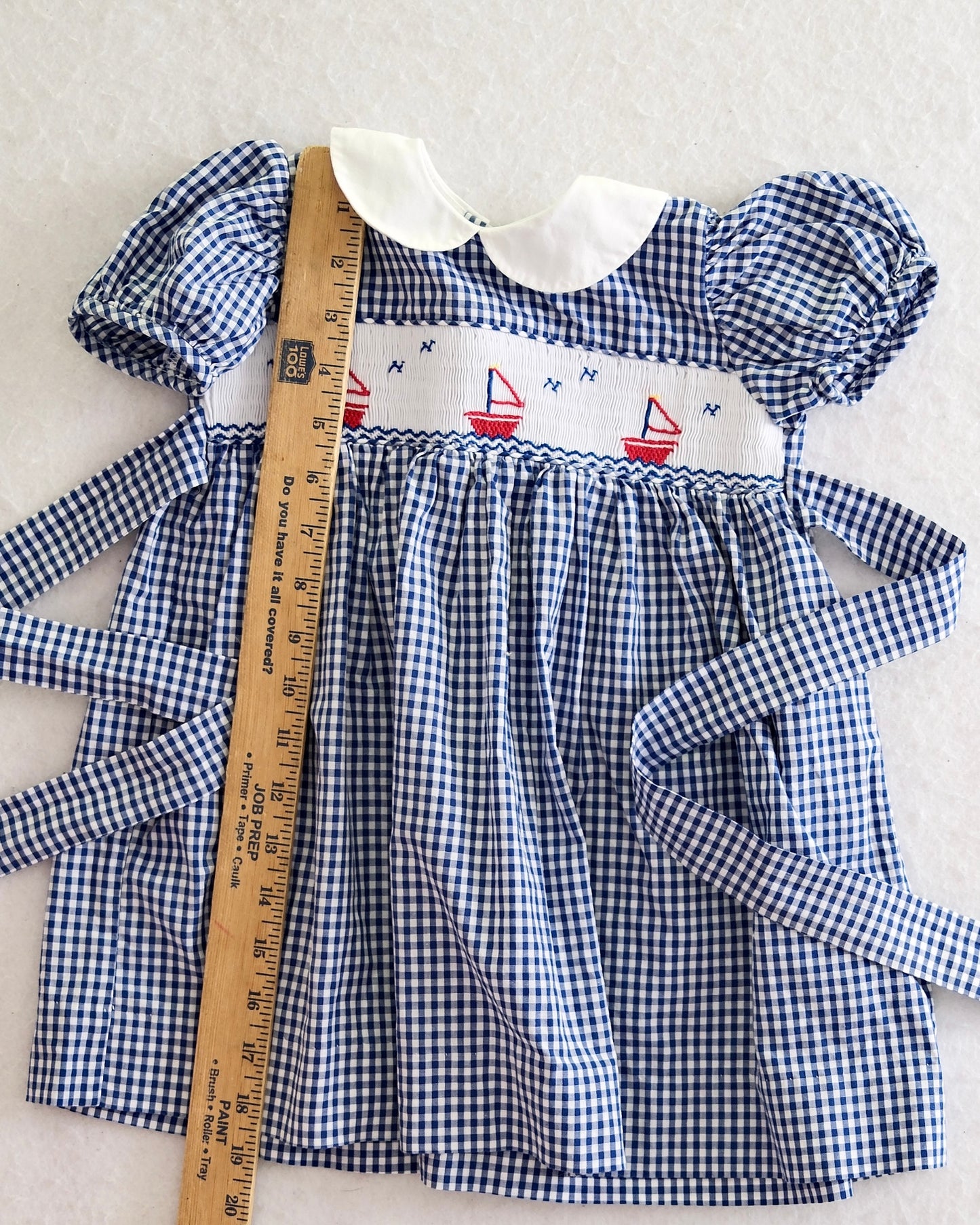 Vintage Lands' End Navy Gingham Sailboat Dress: 2t