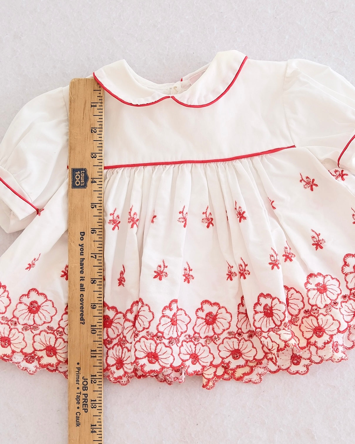 Vintage Playwell White Red Floral Embroidered Dress: 9m?