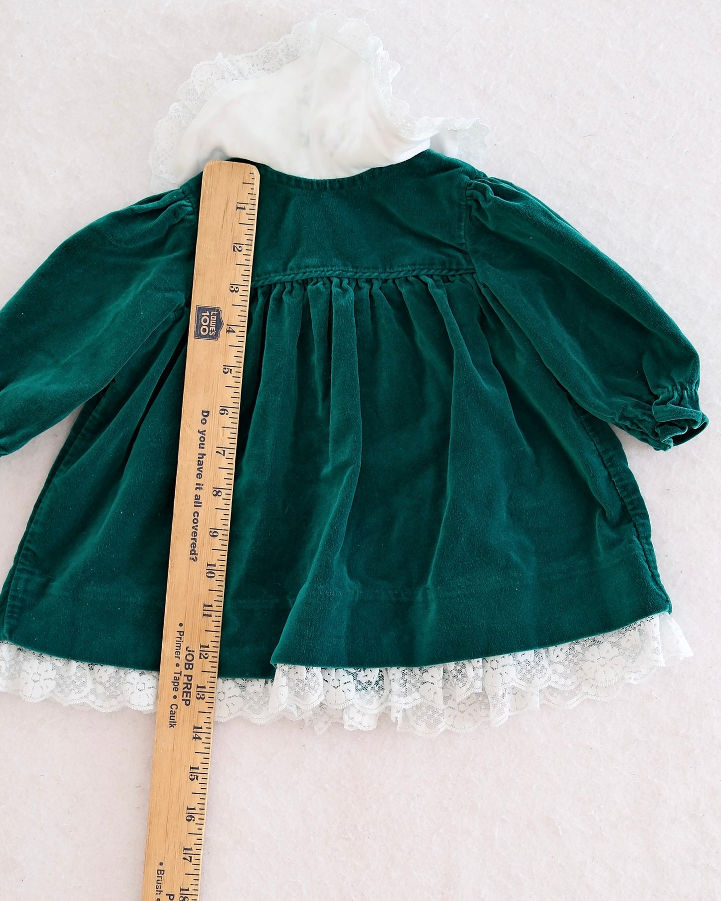 Vintage Green Velvet Embroidered Collar Dress: 18m