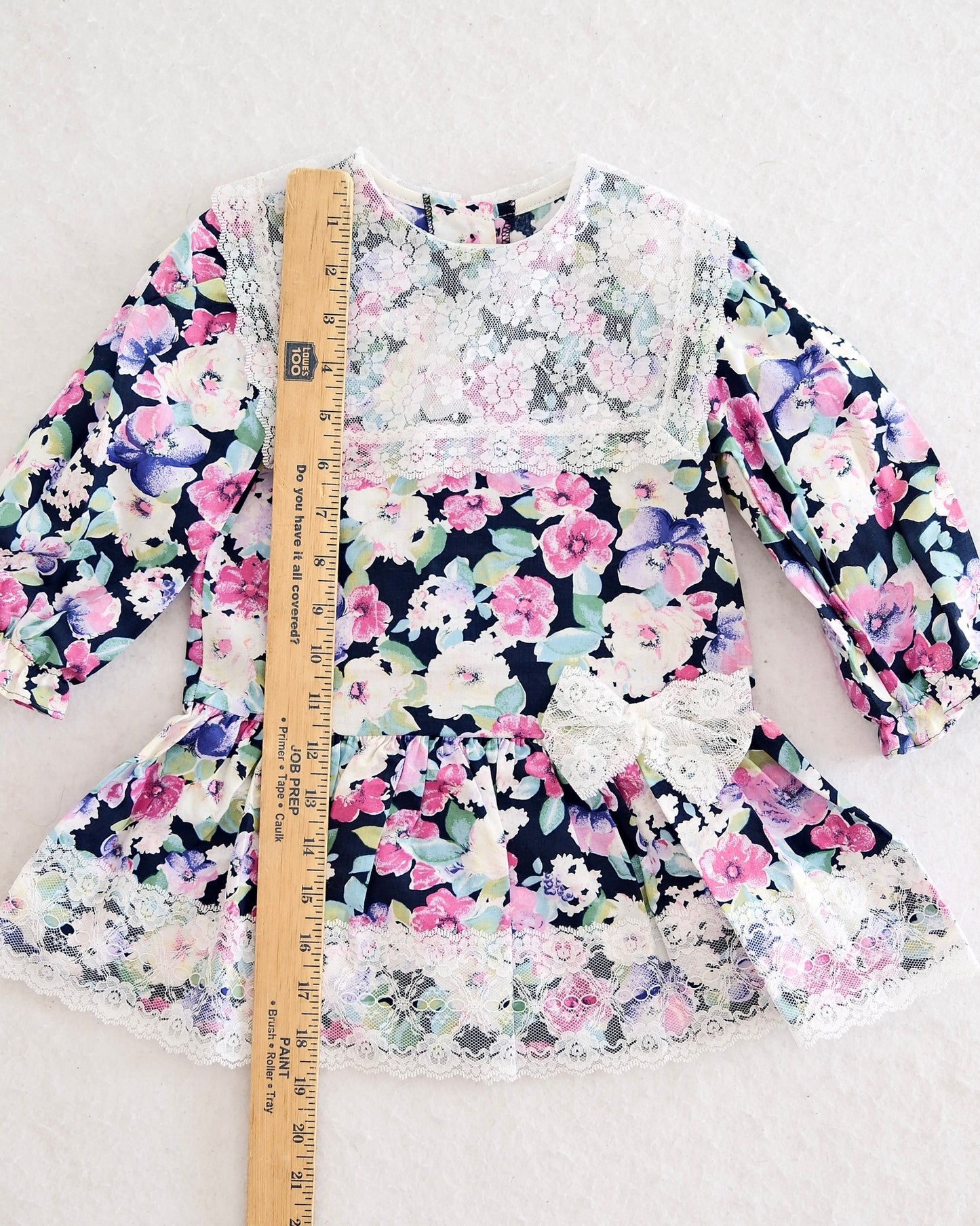 Vintage Black Floral Lace-Yoke Dress: 3t