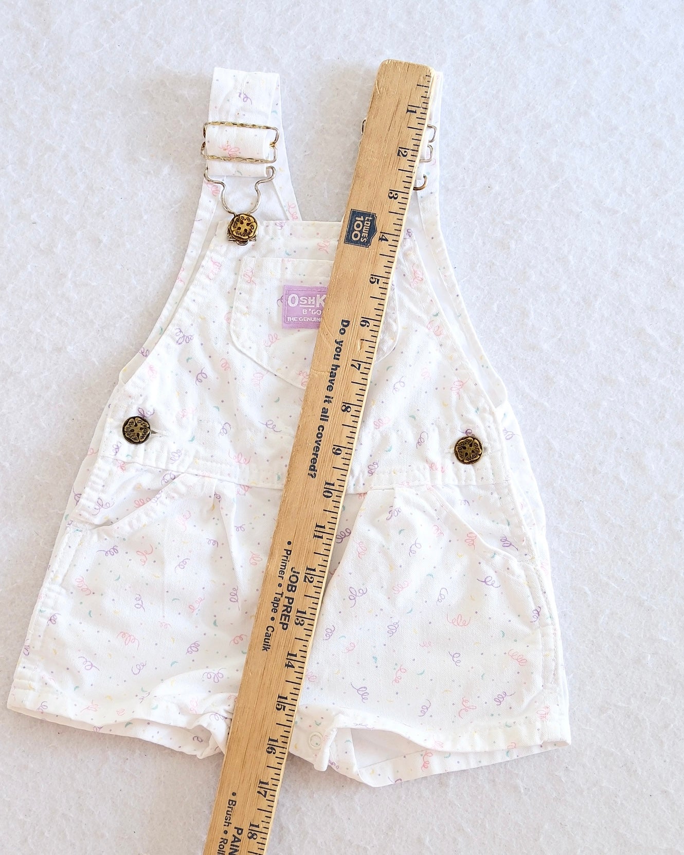 Vintage OshKosh B'Gosh White Pastel Confetti Shortalls: 12 Months
